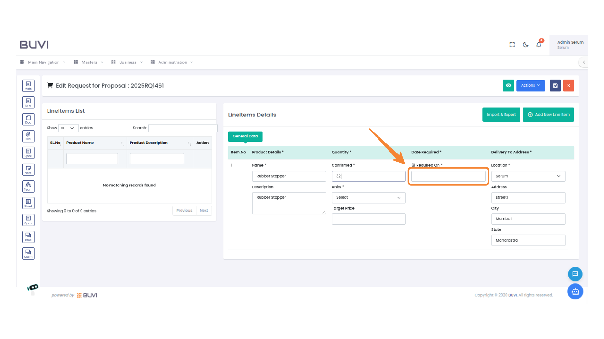 Specify Required Date