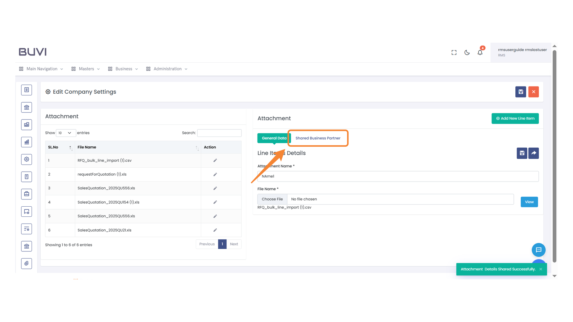 Shared Business Partner Tab