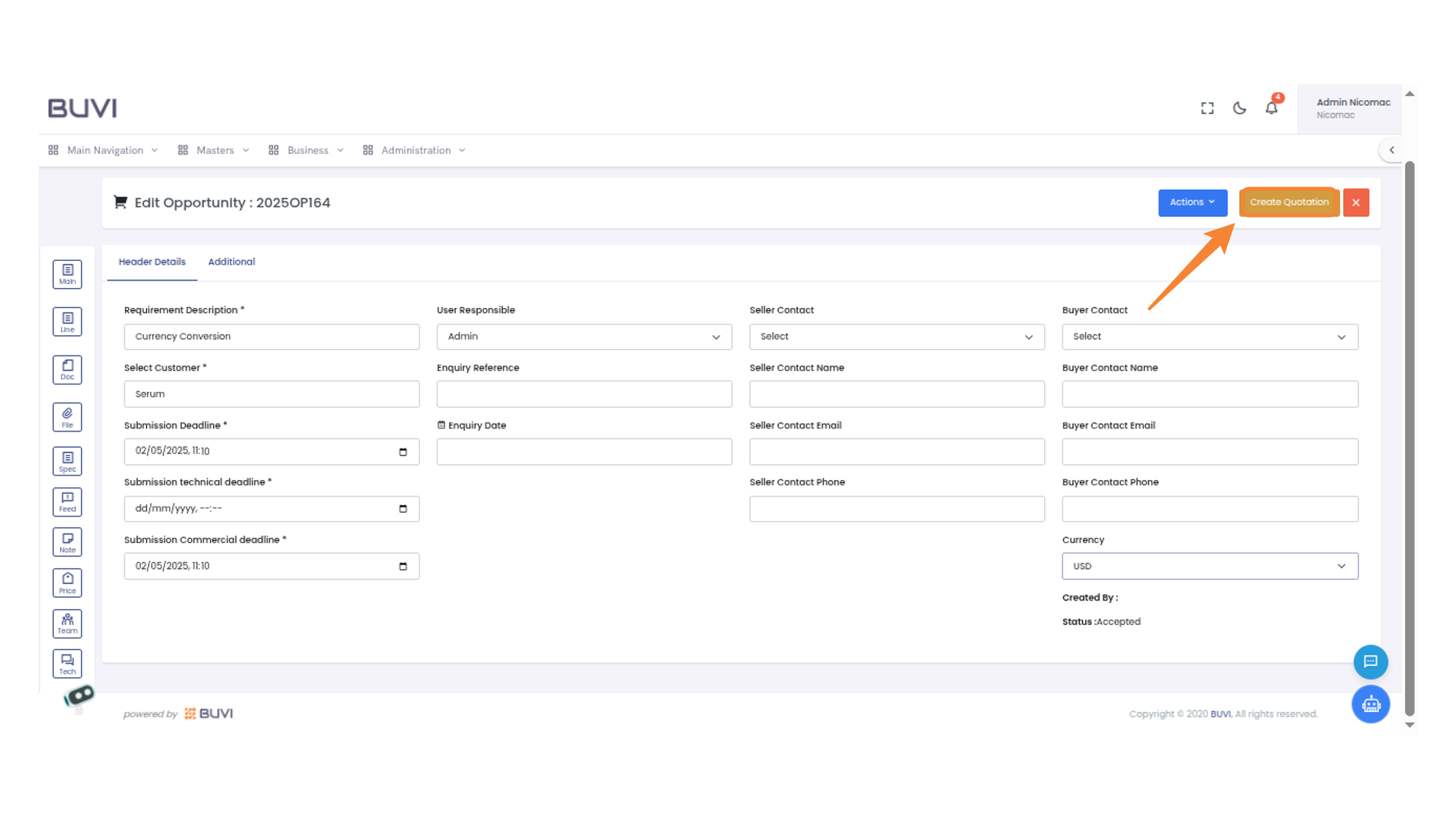Create Quotation Button