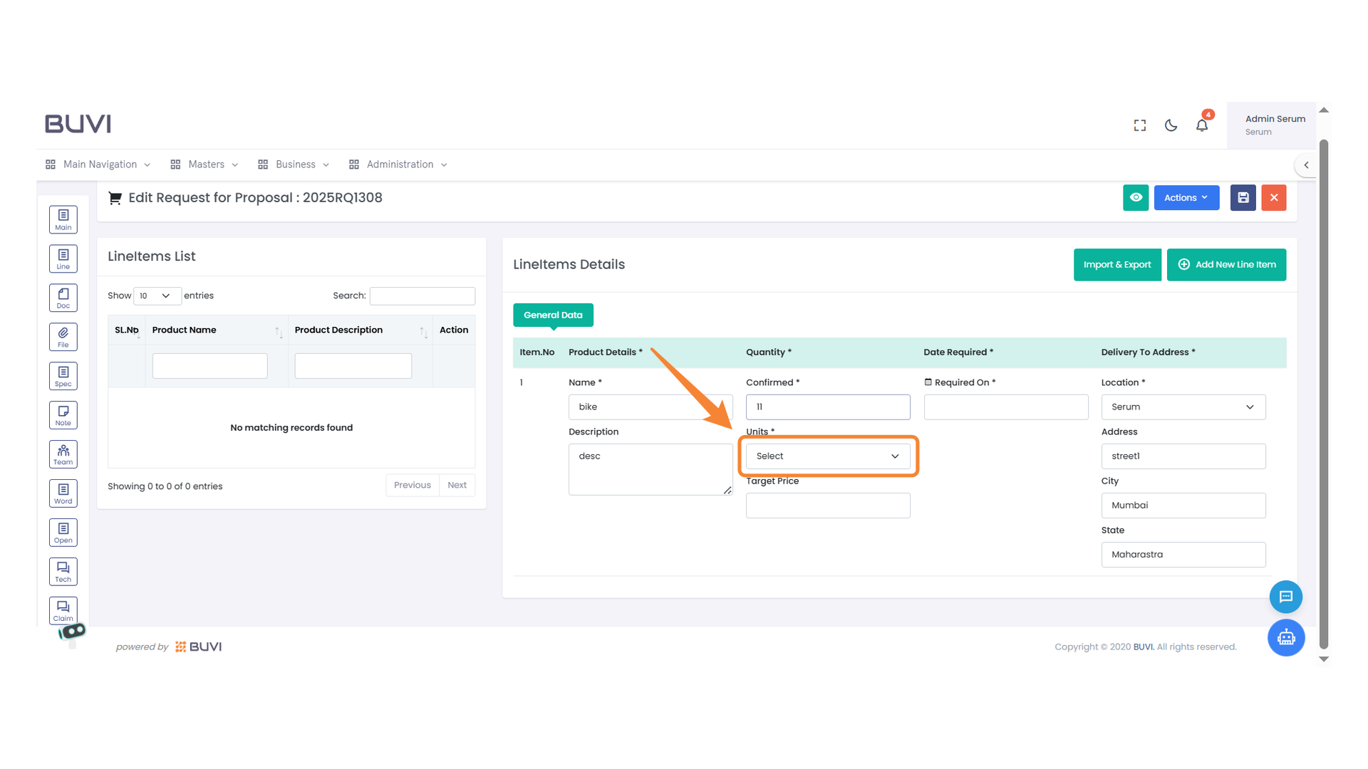Unit Selection Dropdown