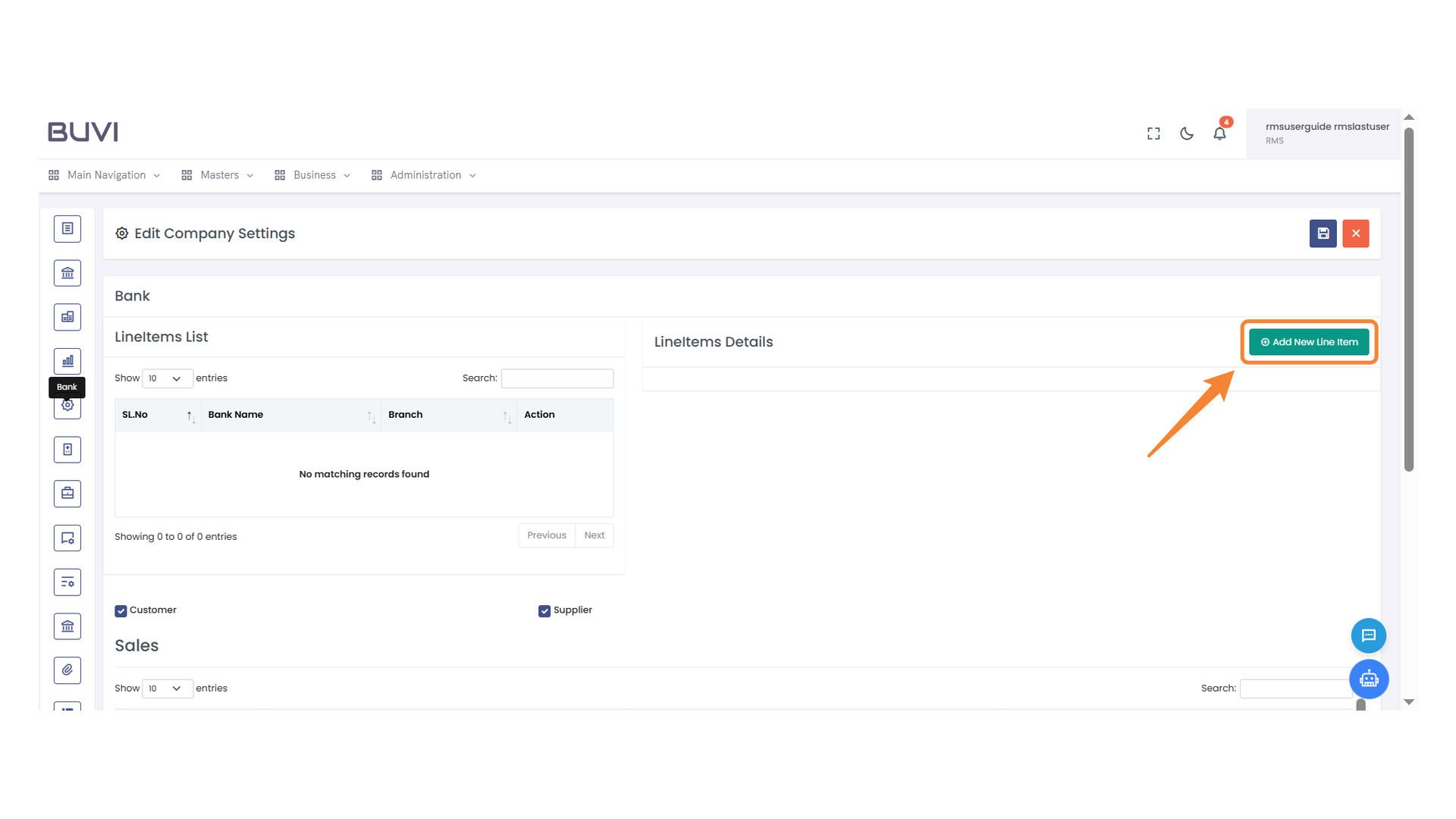 Add New Line Item Button