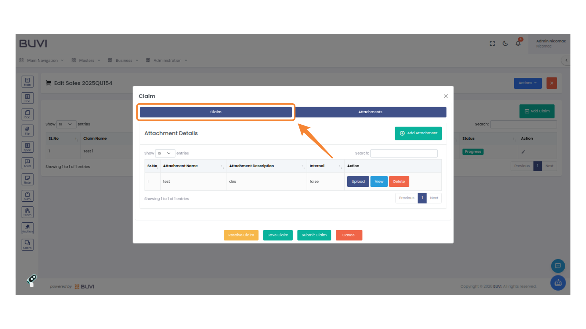 Select the Claim Tab