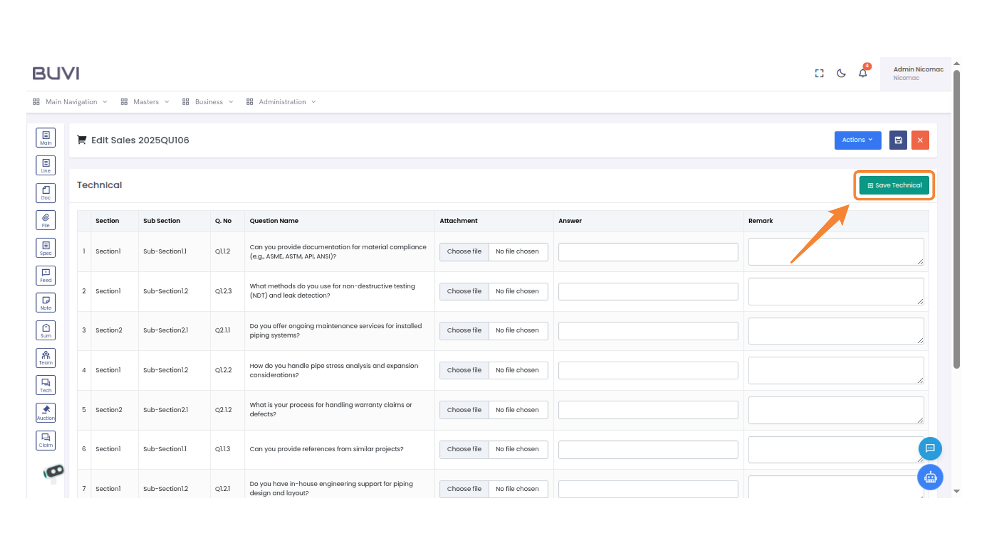 Save Technical Button