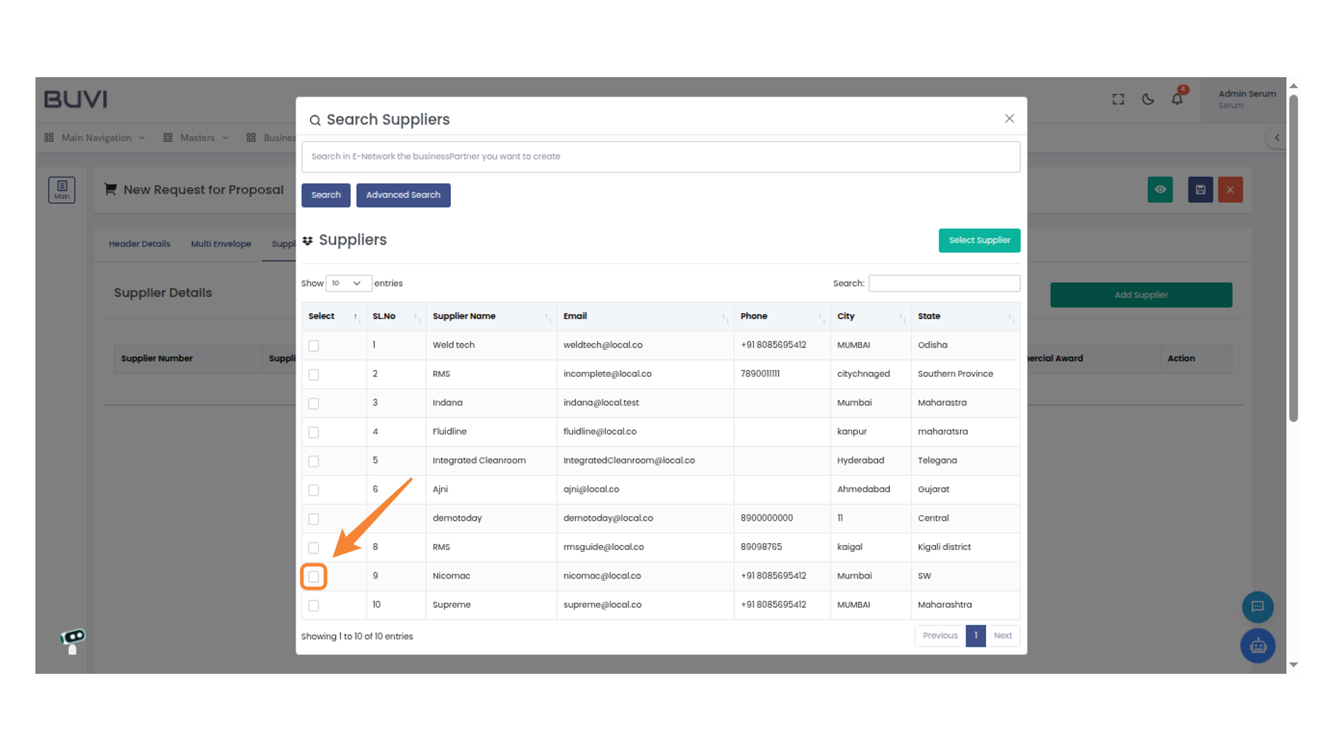 Select Supplier Checkbox