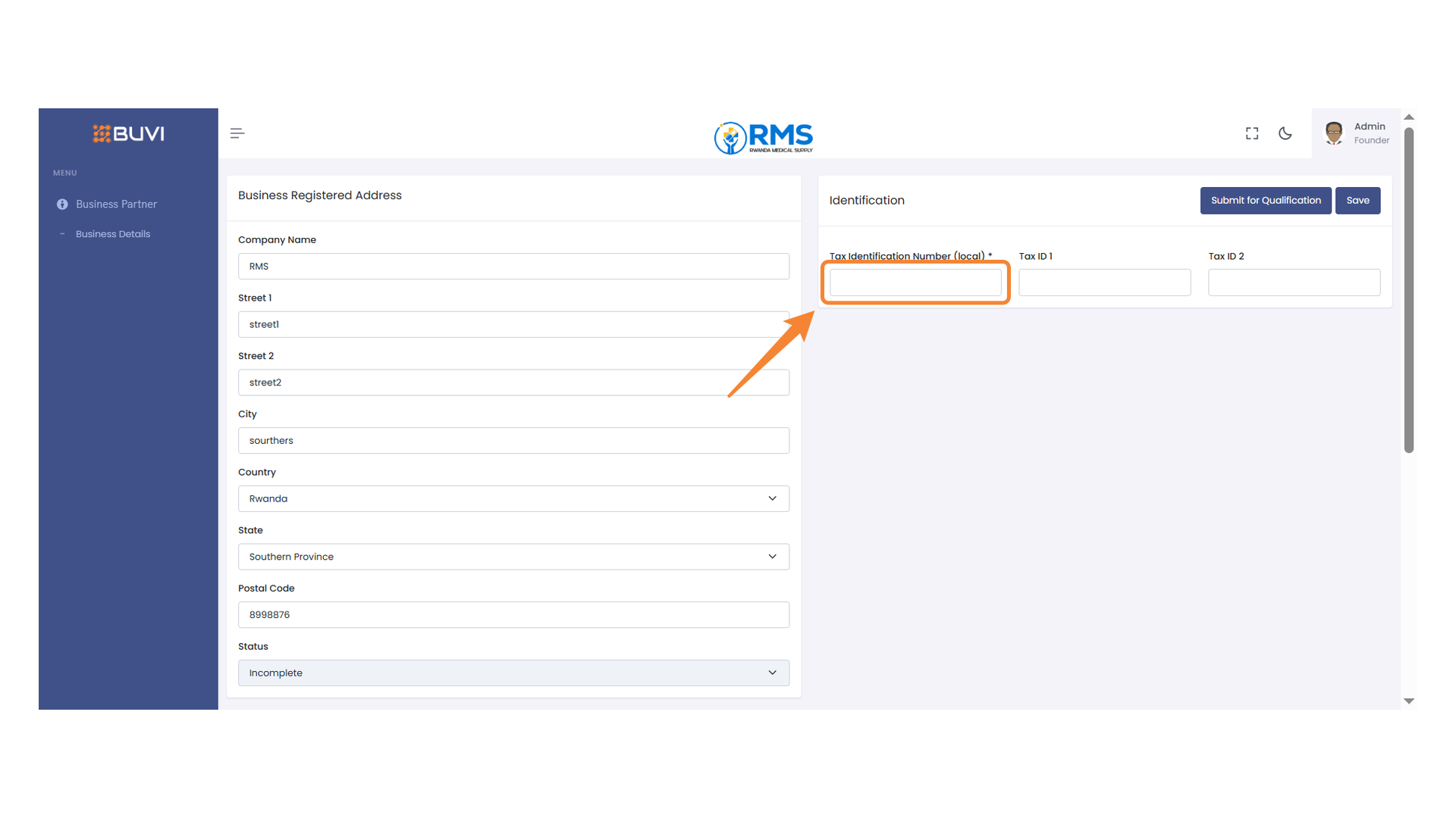 Input Field for Tax Identification Number