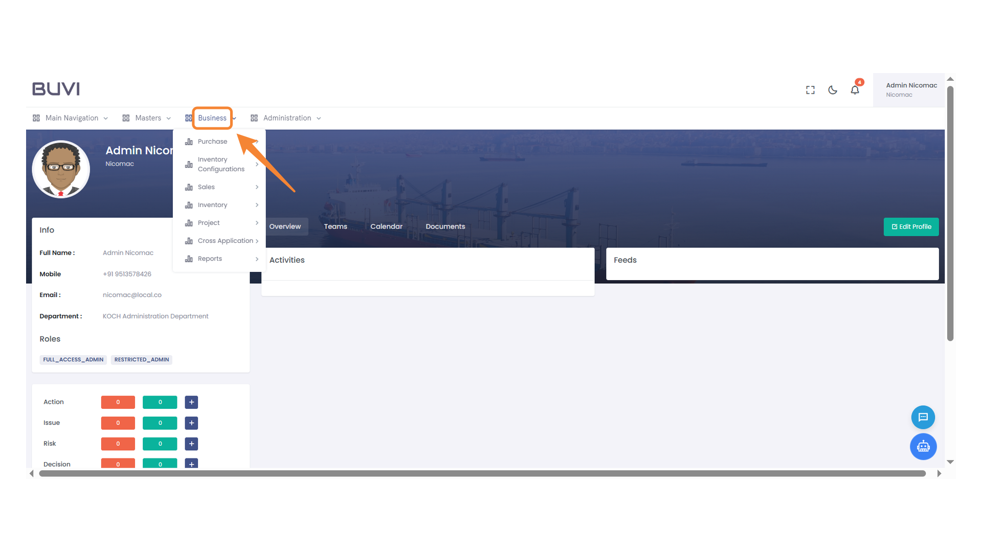 Business Menu Highlight