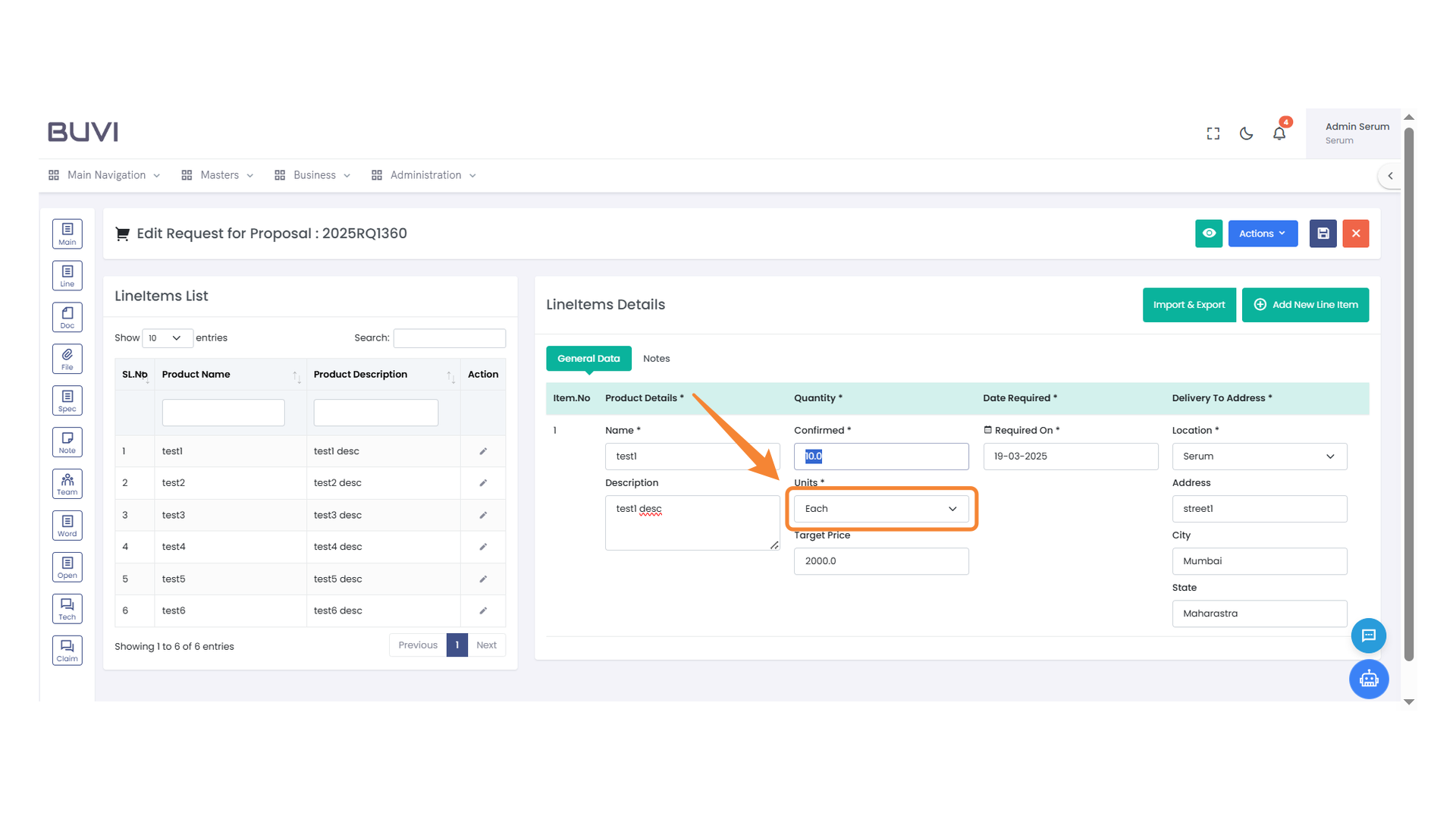 Unit Selection Dropdown