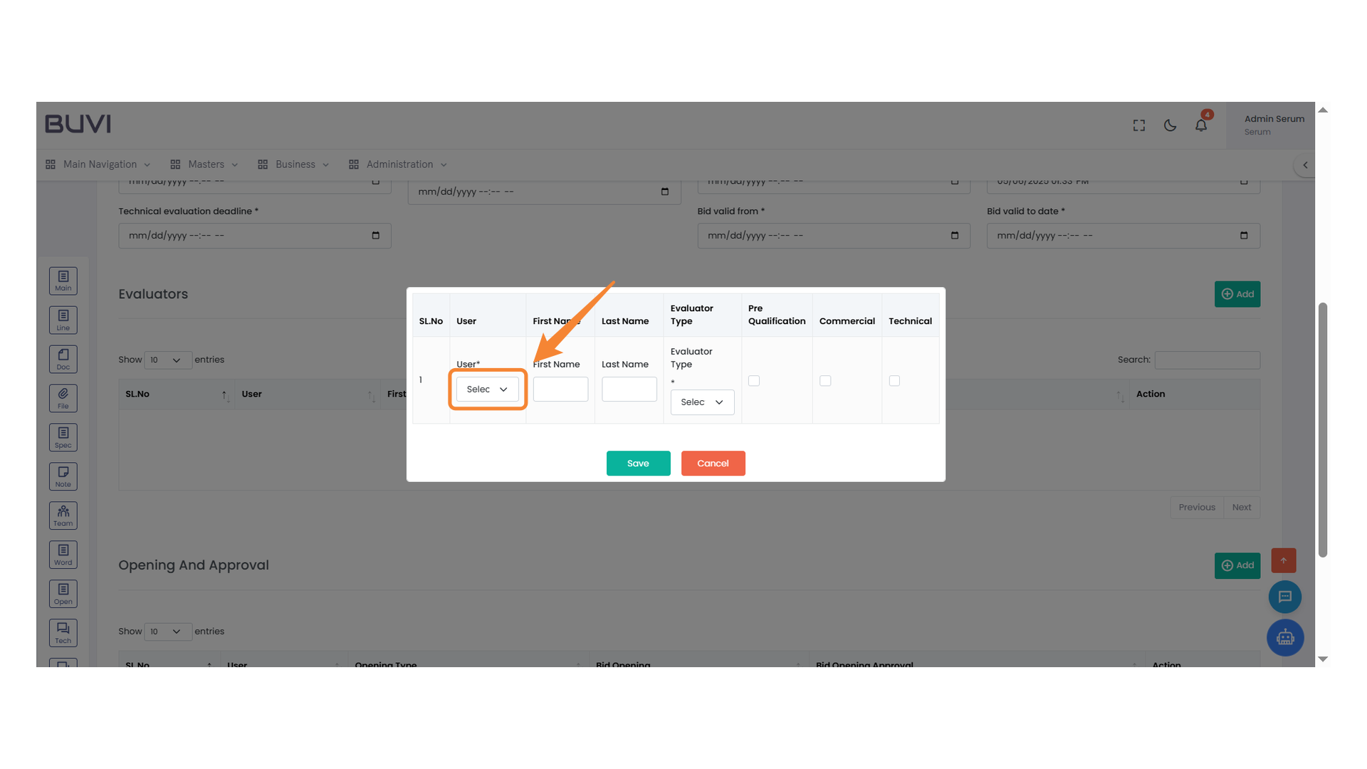 User Selection Dropdown