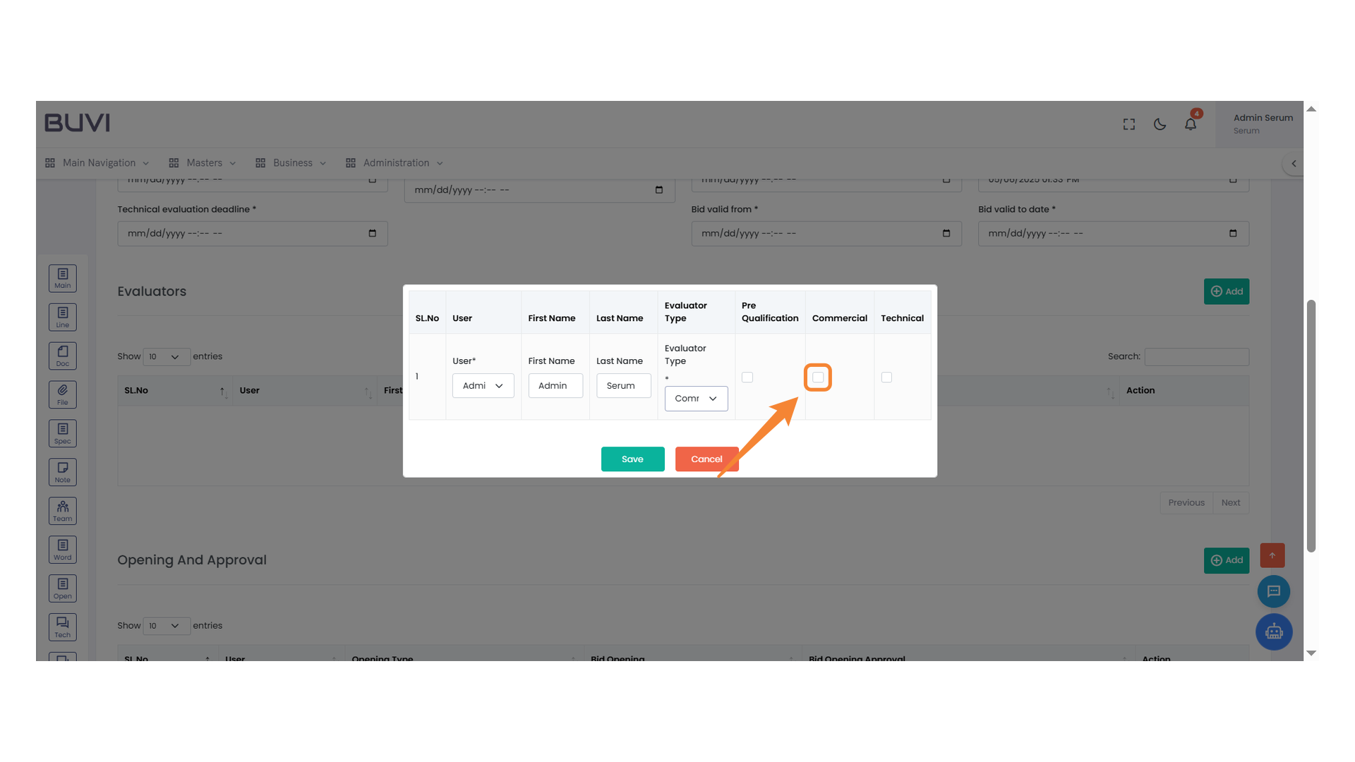 Checkbox for Commercial Evaluation