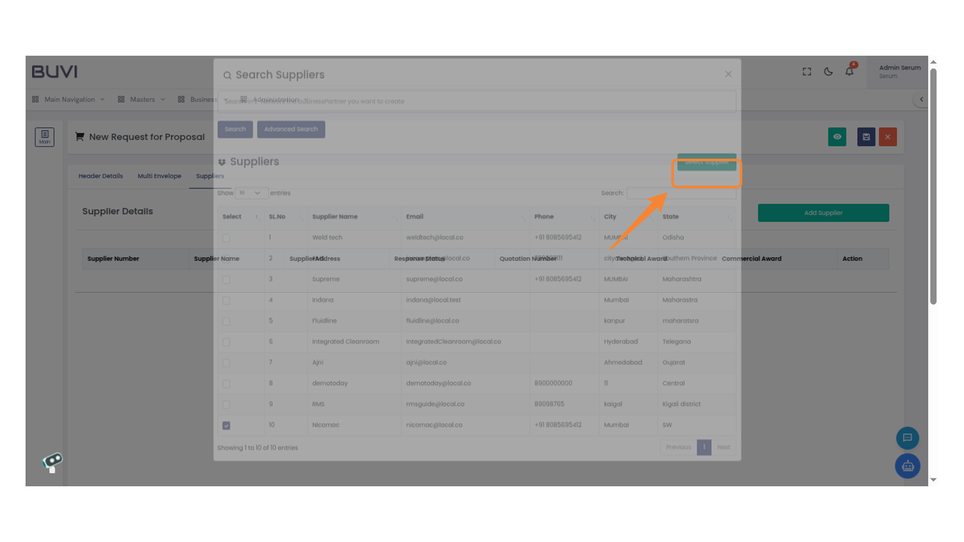 Supplier Selection Button