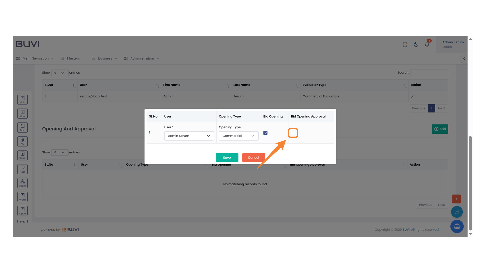 Bid Opening Approval Checkbox
