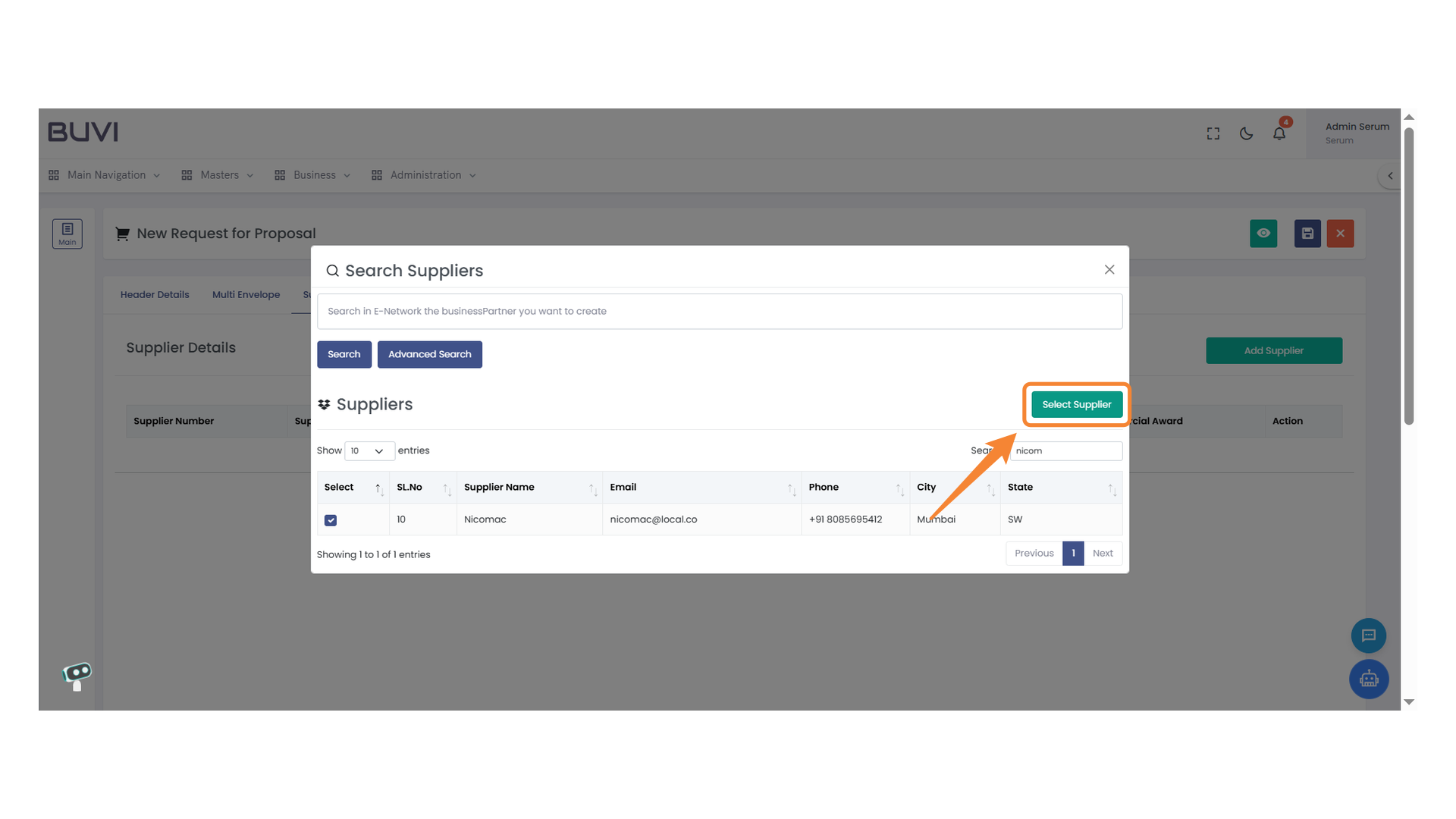 Select Supplier Button