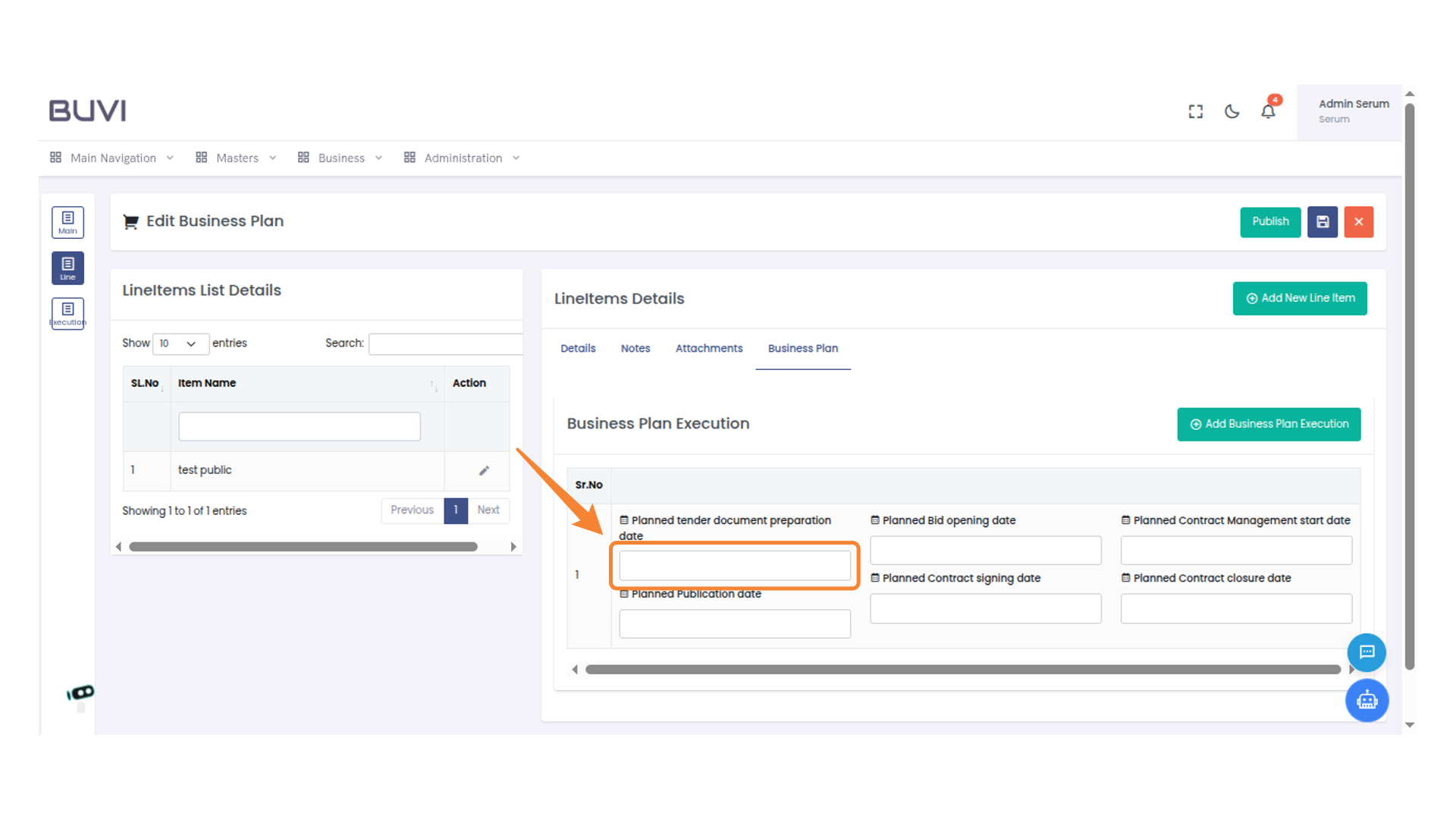 Enter Planned Tender Date