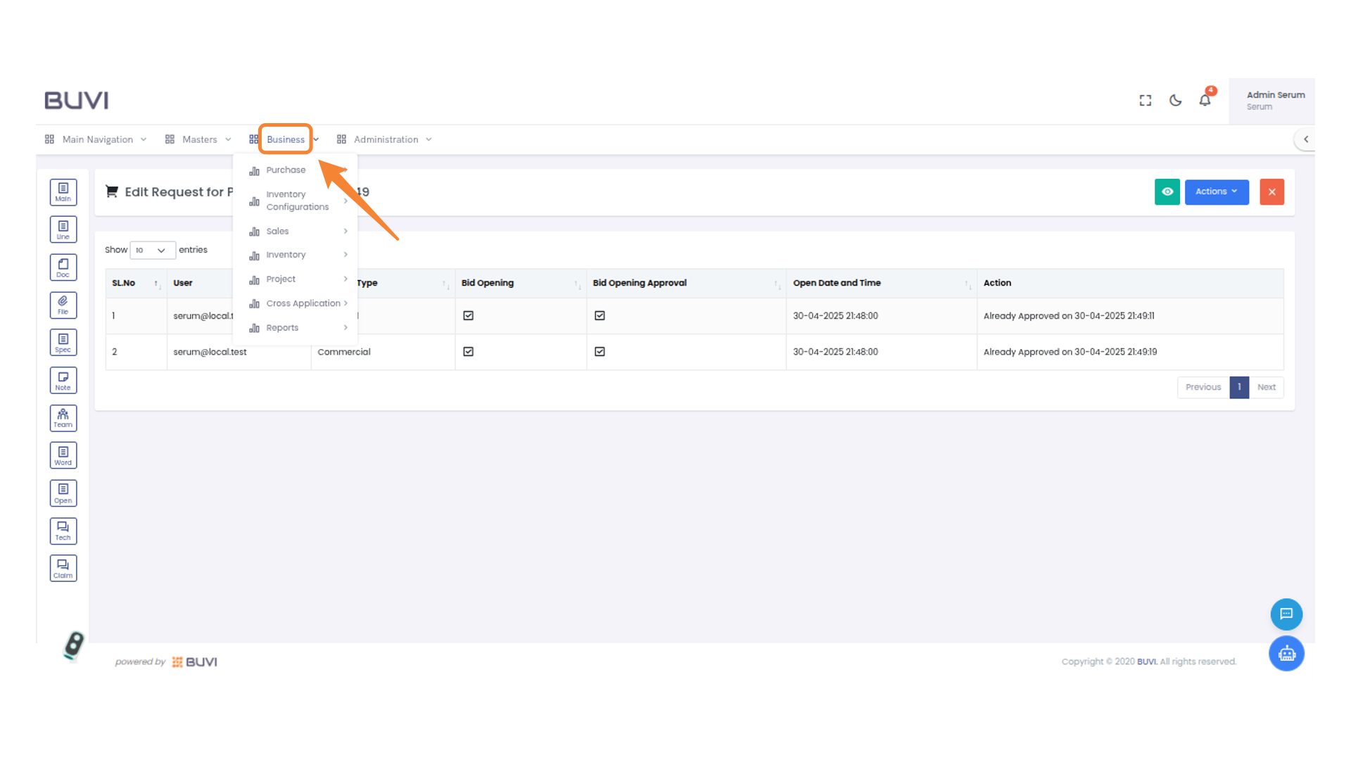 Business Menu Dropdown
