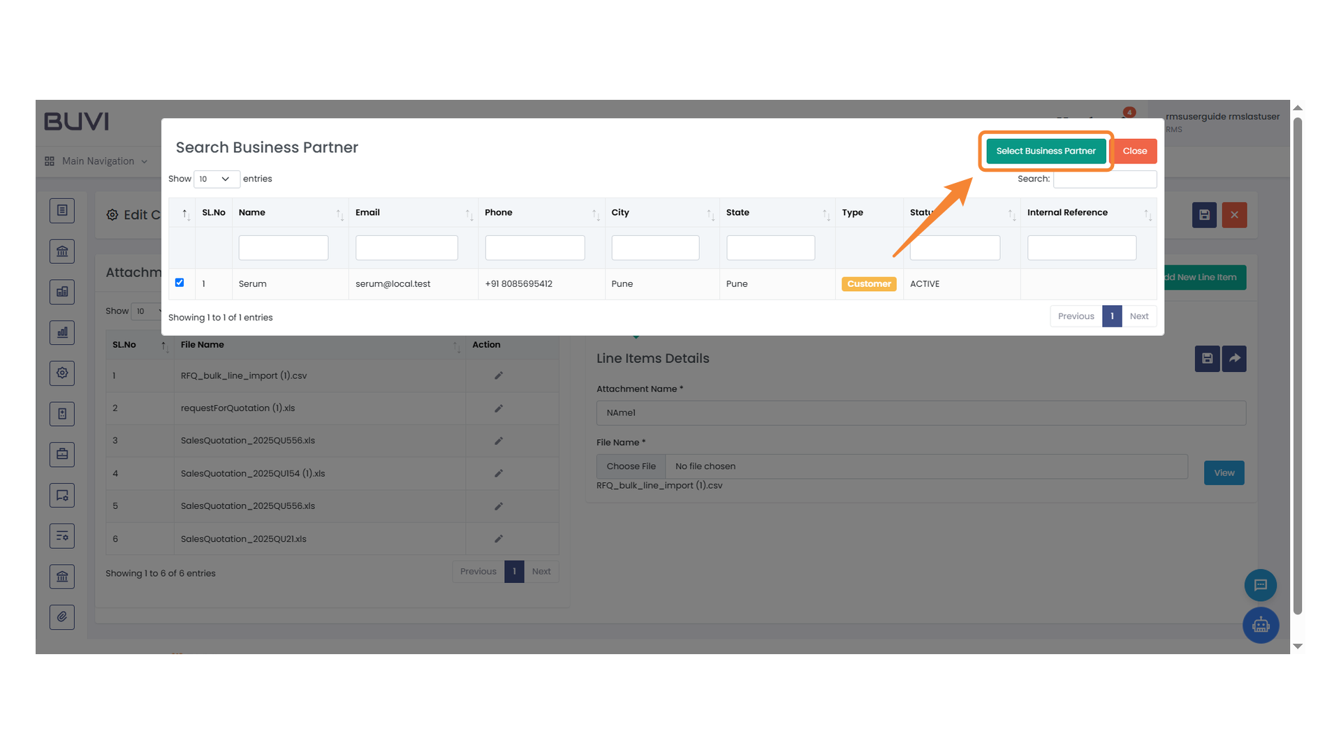 Select Business Partner Button