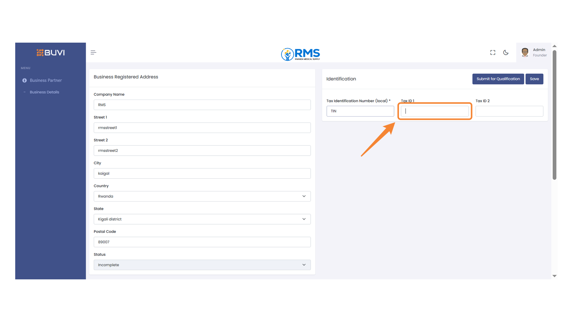 Tax ID 2 Input Field