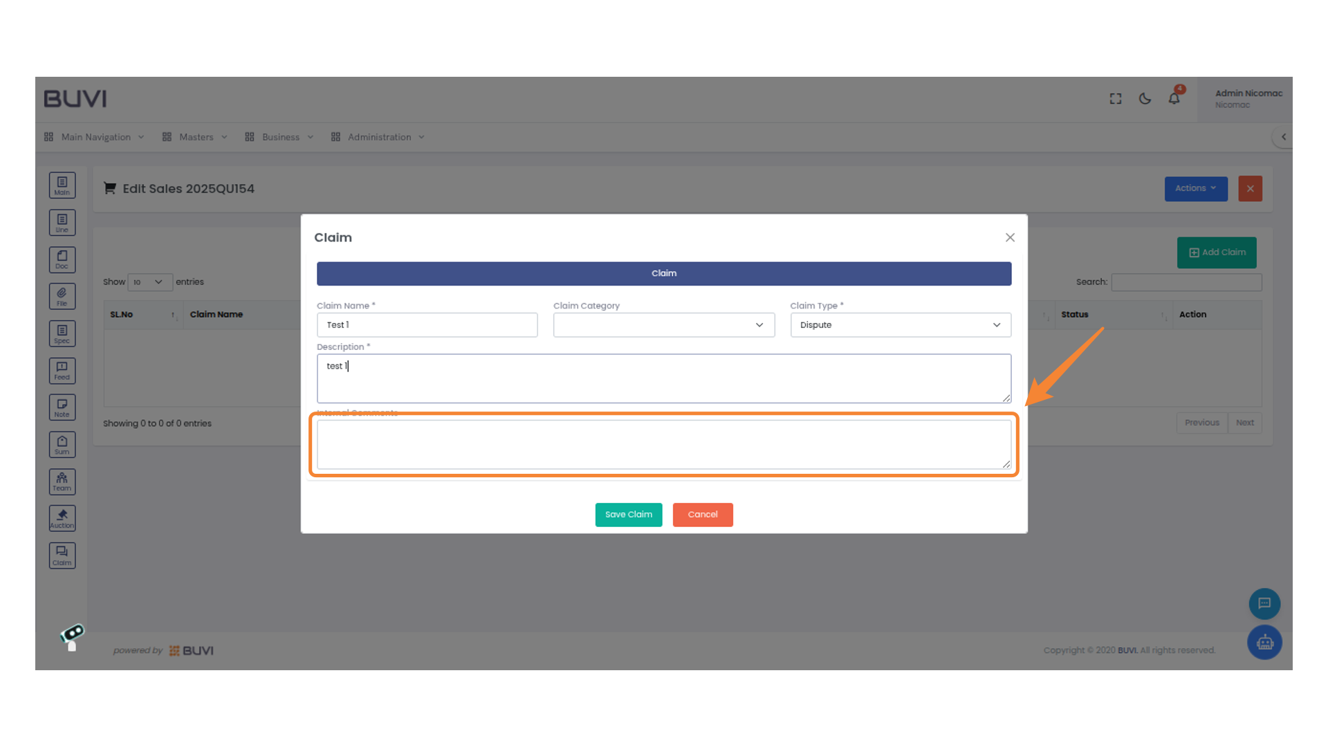 Enter Internal Comments
