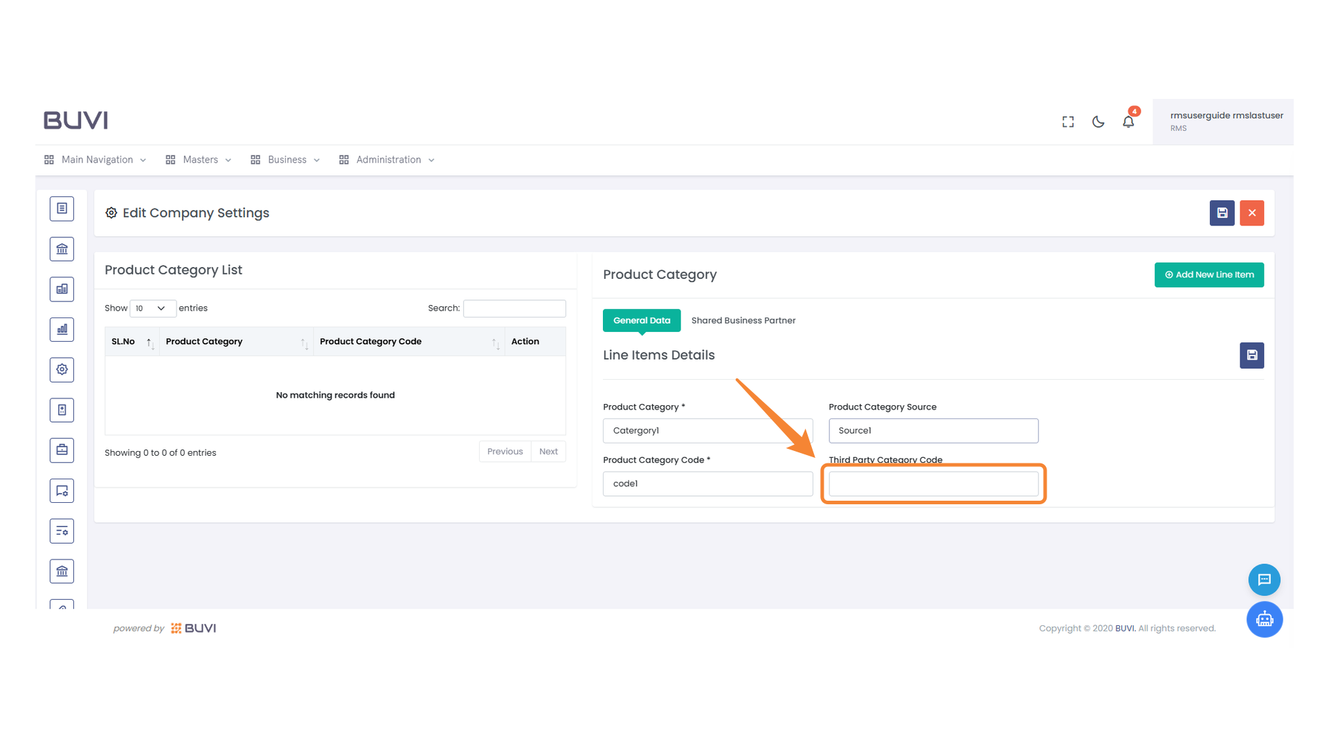Third Party Category Code Input