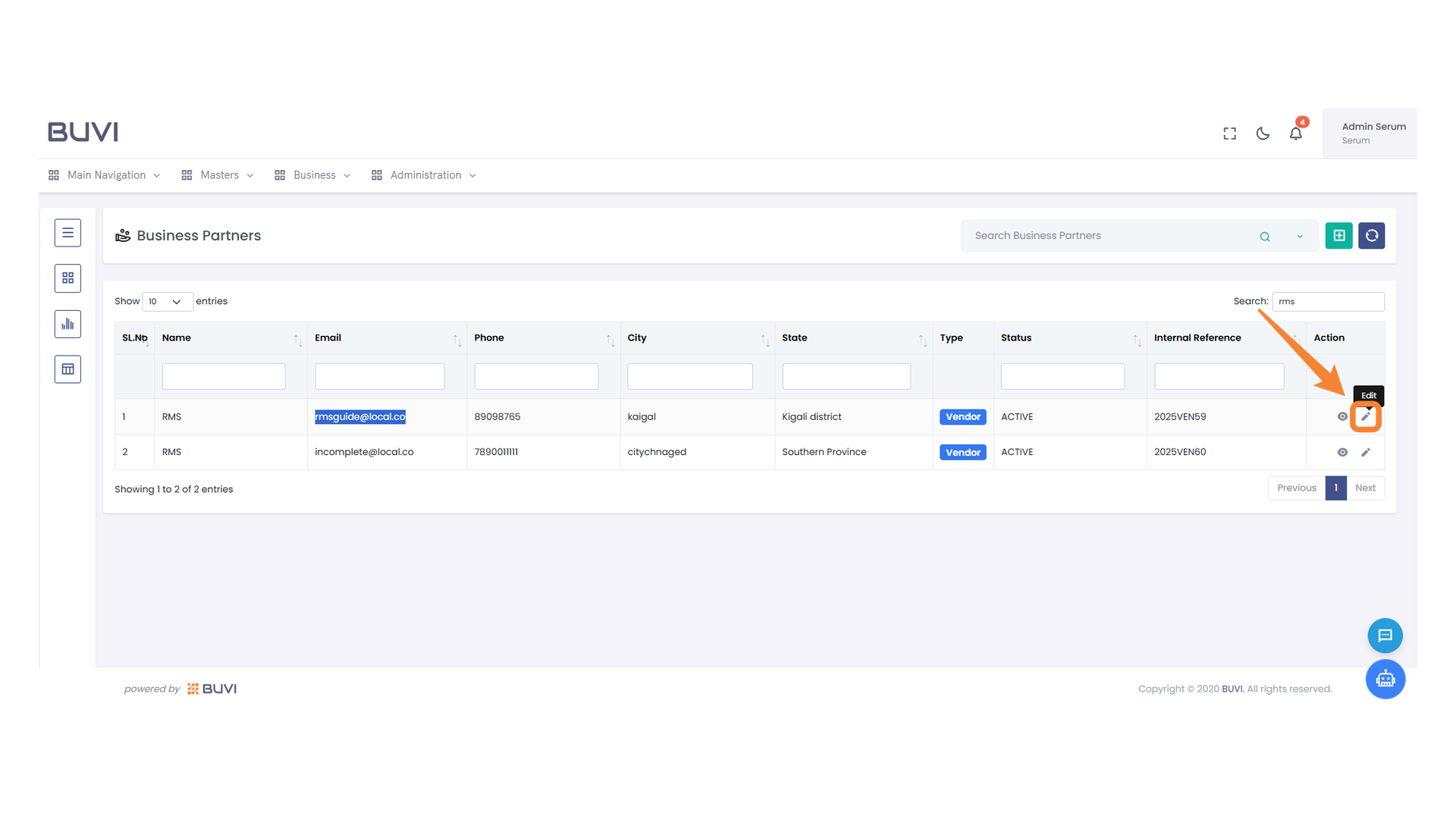 Edit Button for Business Partner
