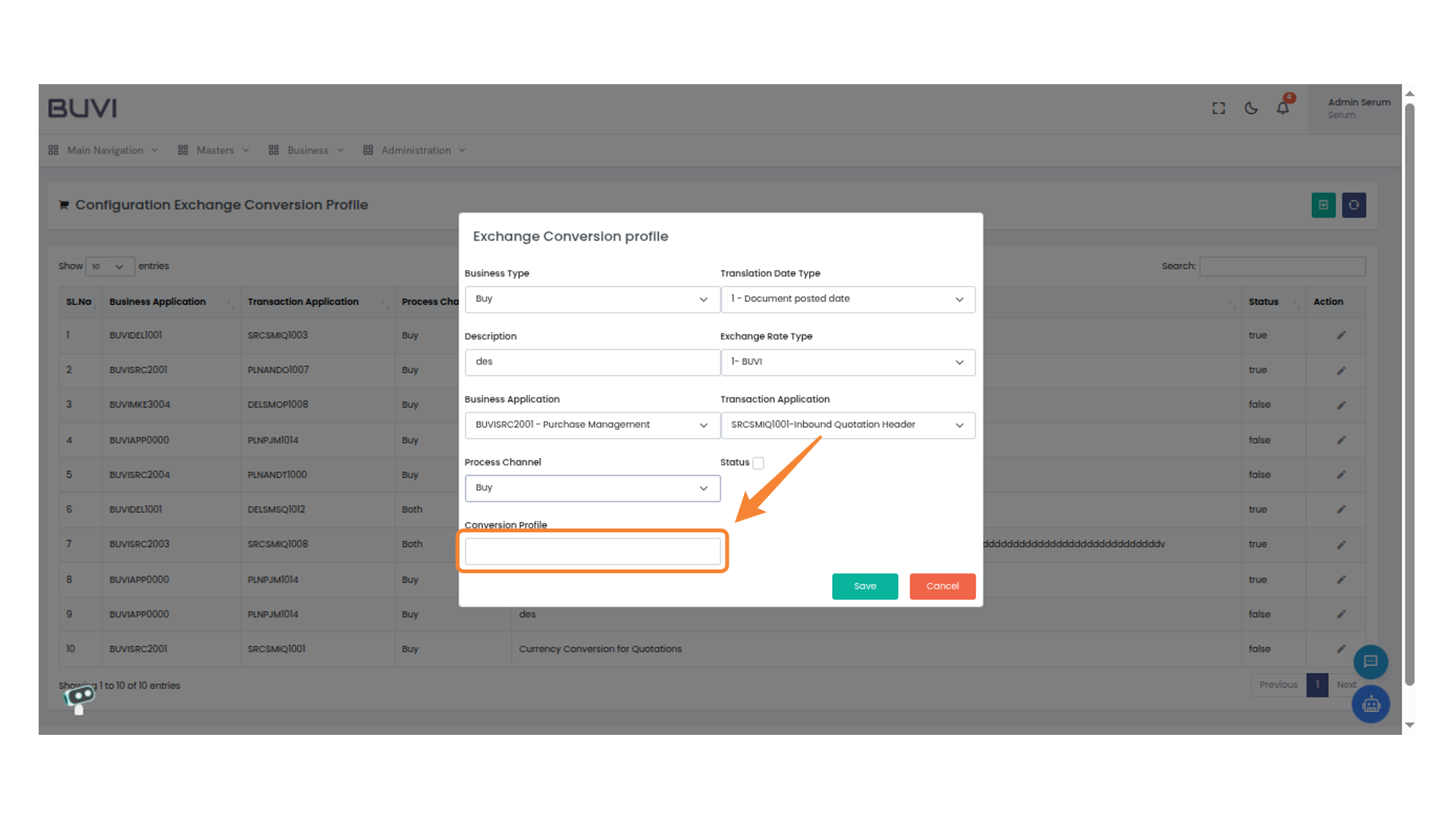 Conversion Profile Input Field