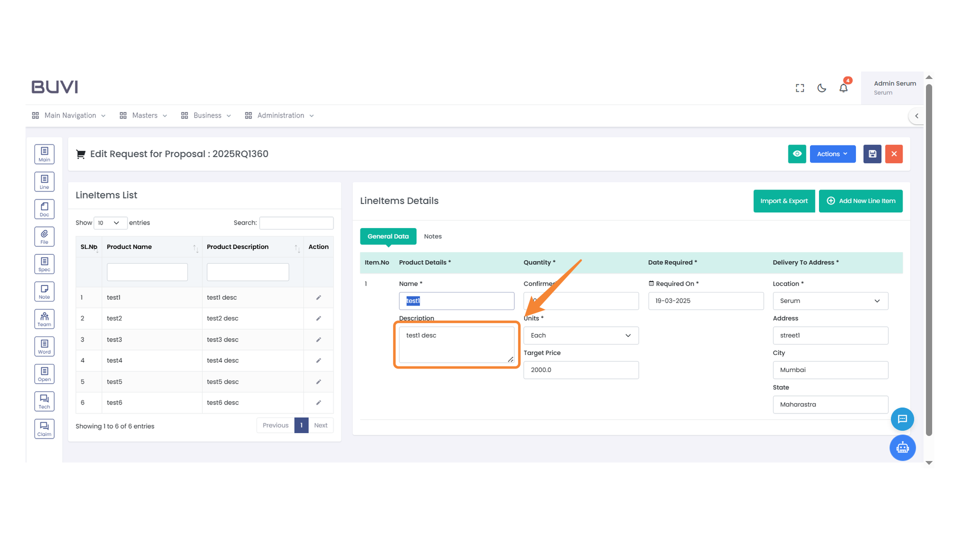 Product Description Input Field