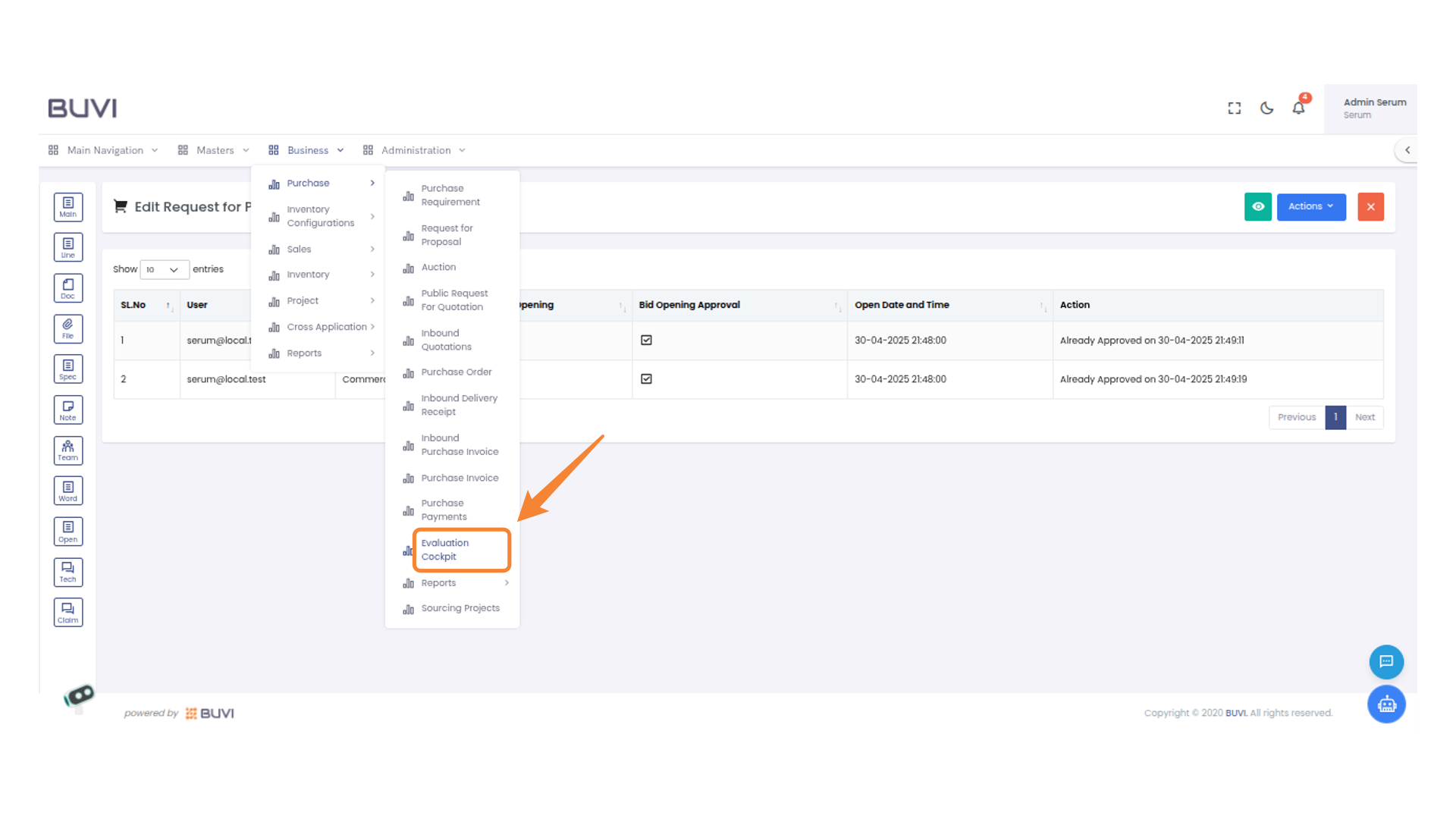 Evaluation Cockpit Menu Item
