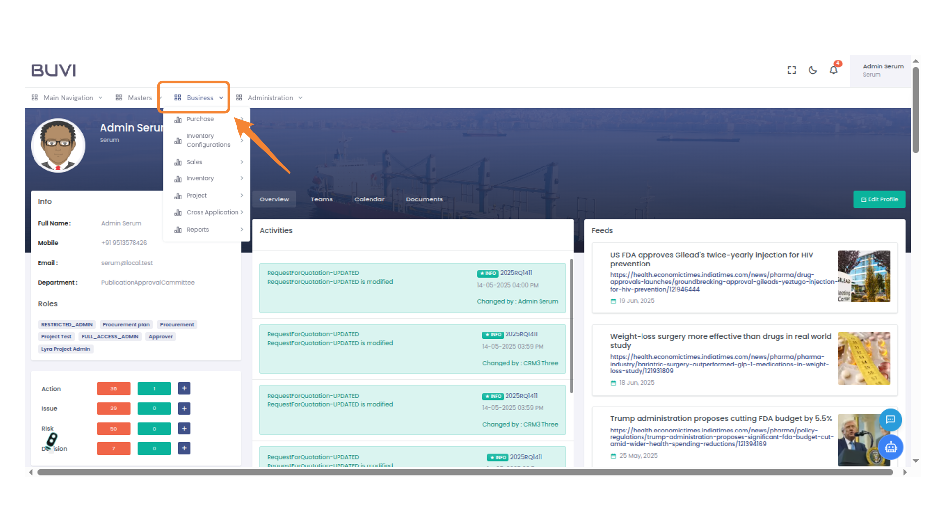 Navigate Business Menu Options