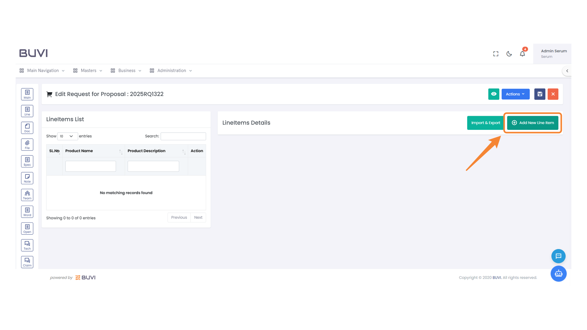 Add New Line Item Button