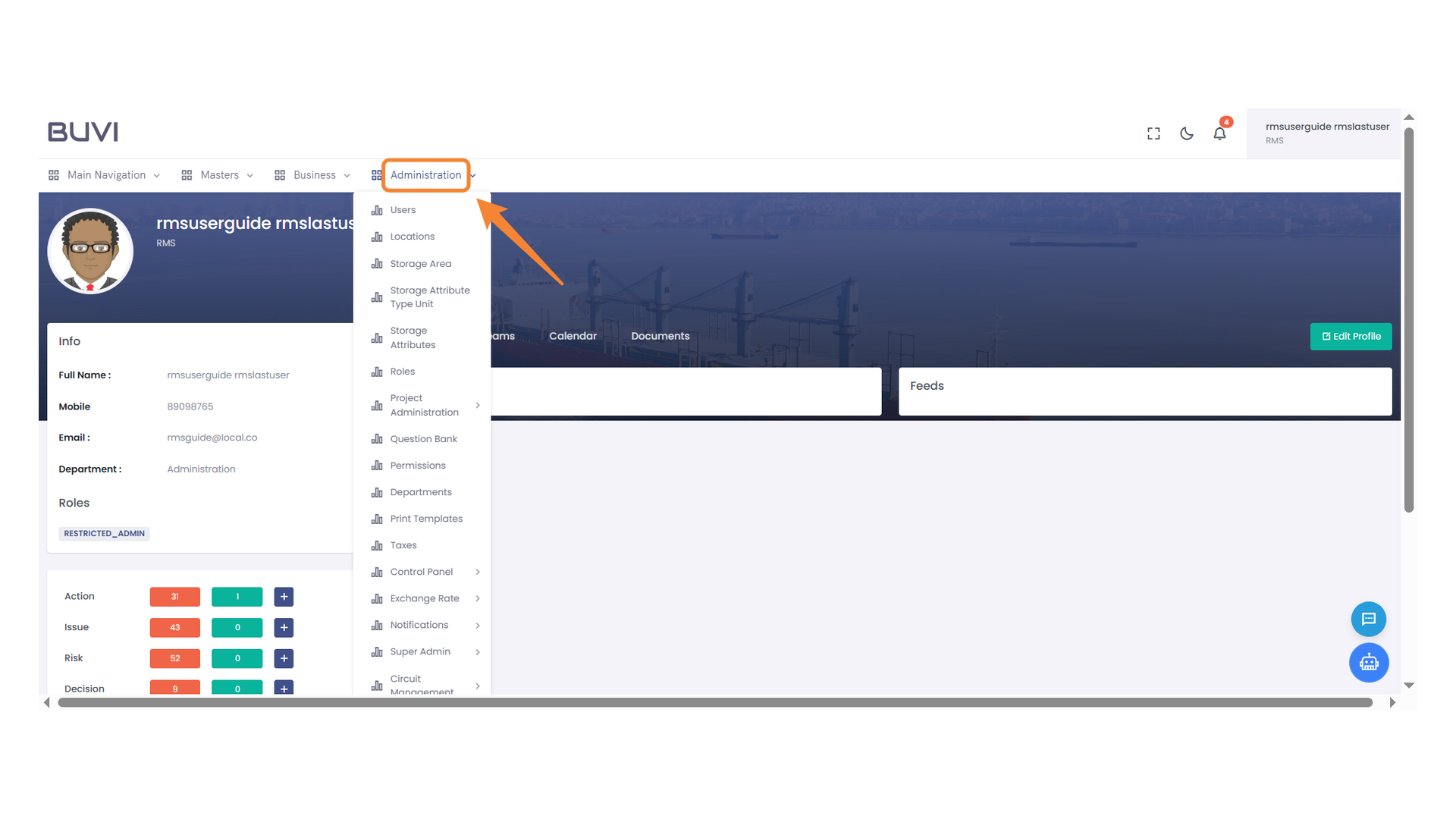 Administration Dropdown Menu