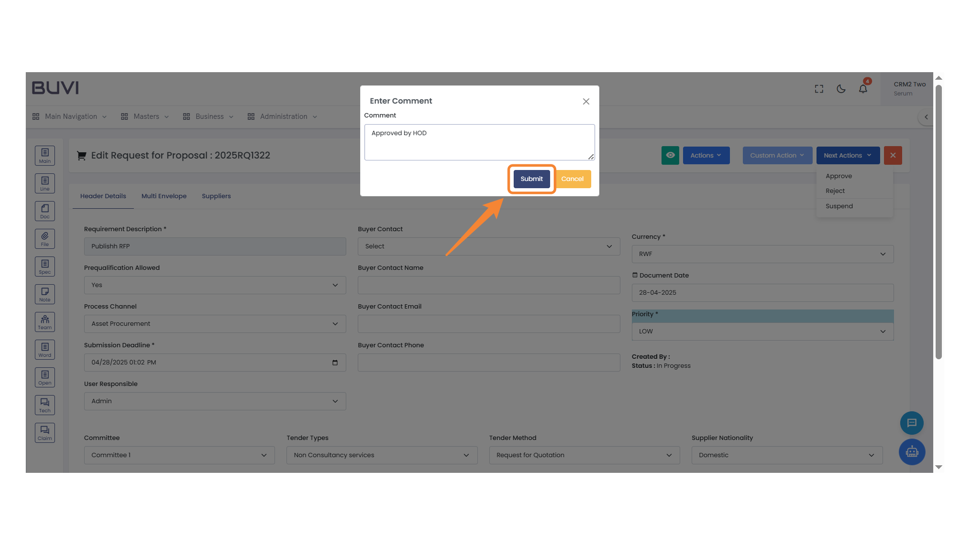 Submit Button in Comment Dialog