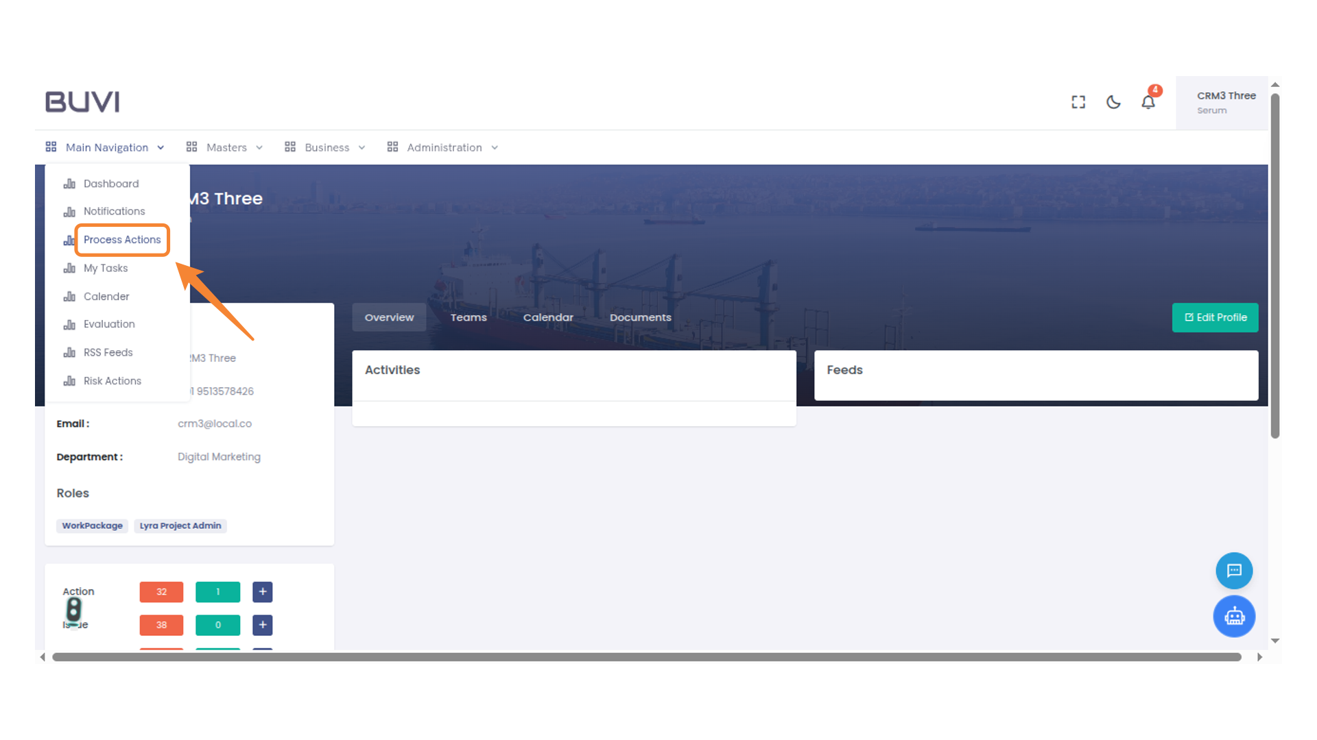 Process Actions Menu