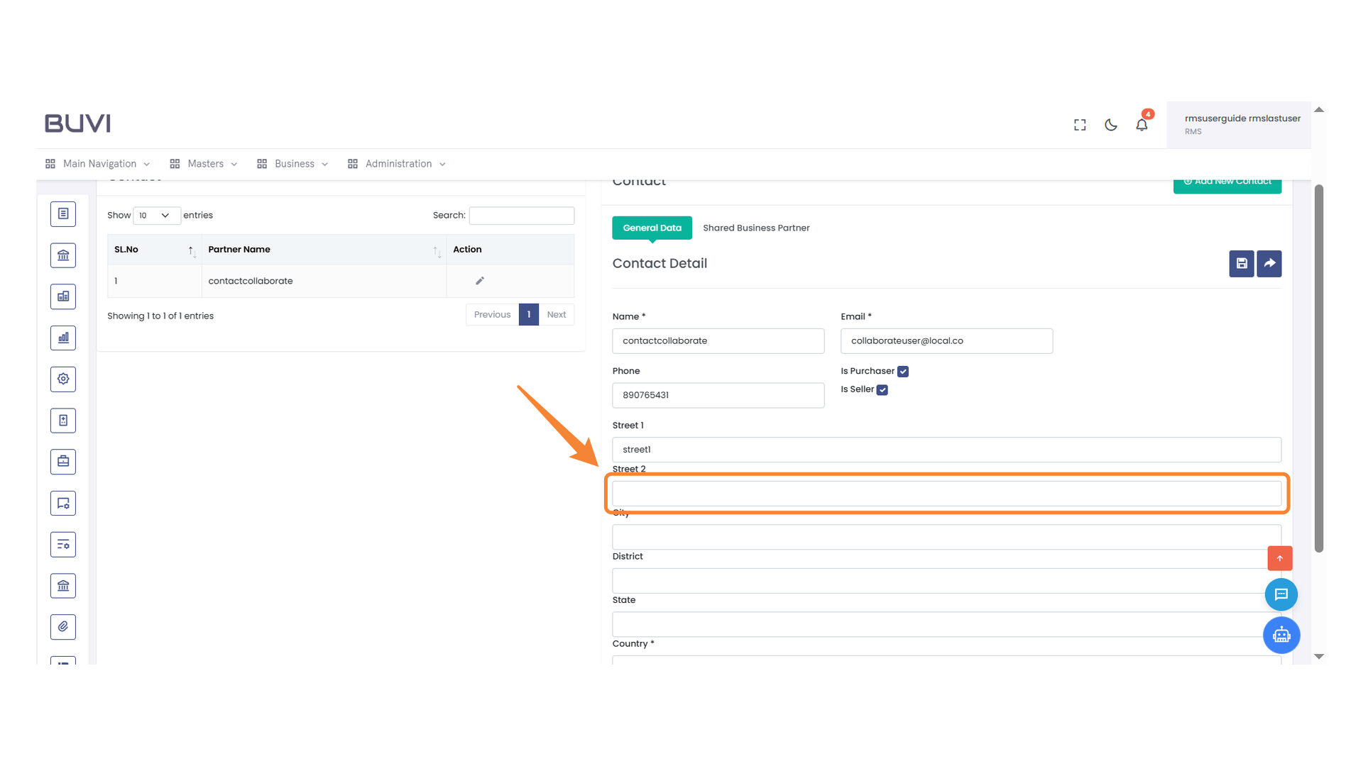 Street 2 Input Field