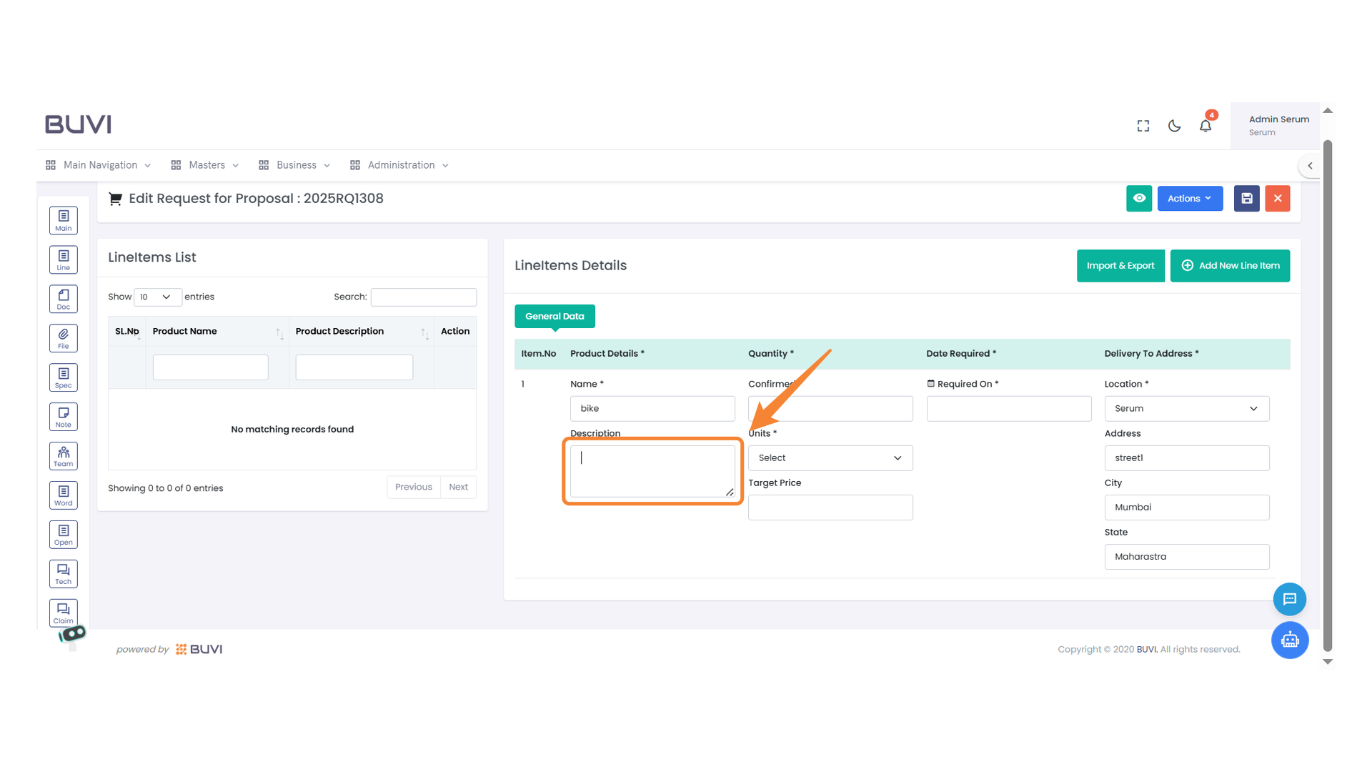 Description Input Field