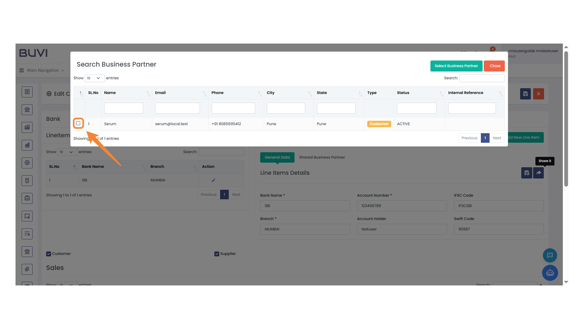 Select Business Partner Checkbox