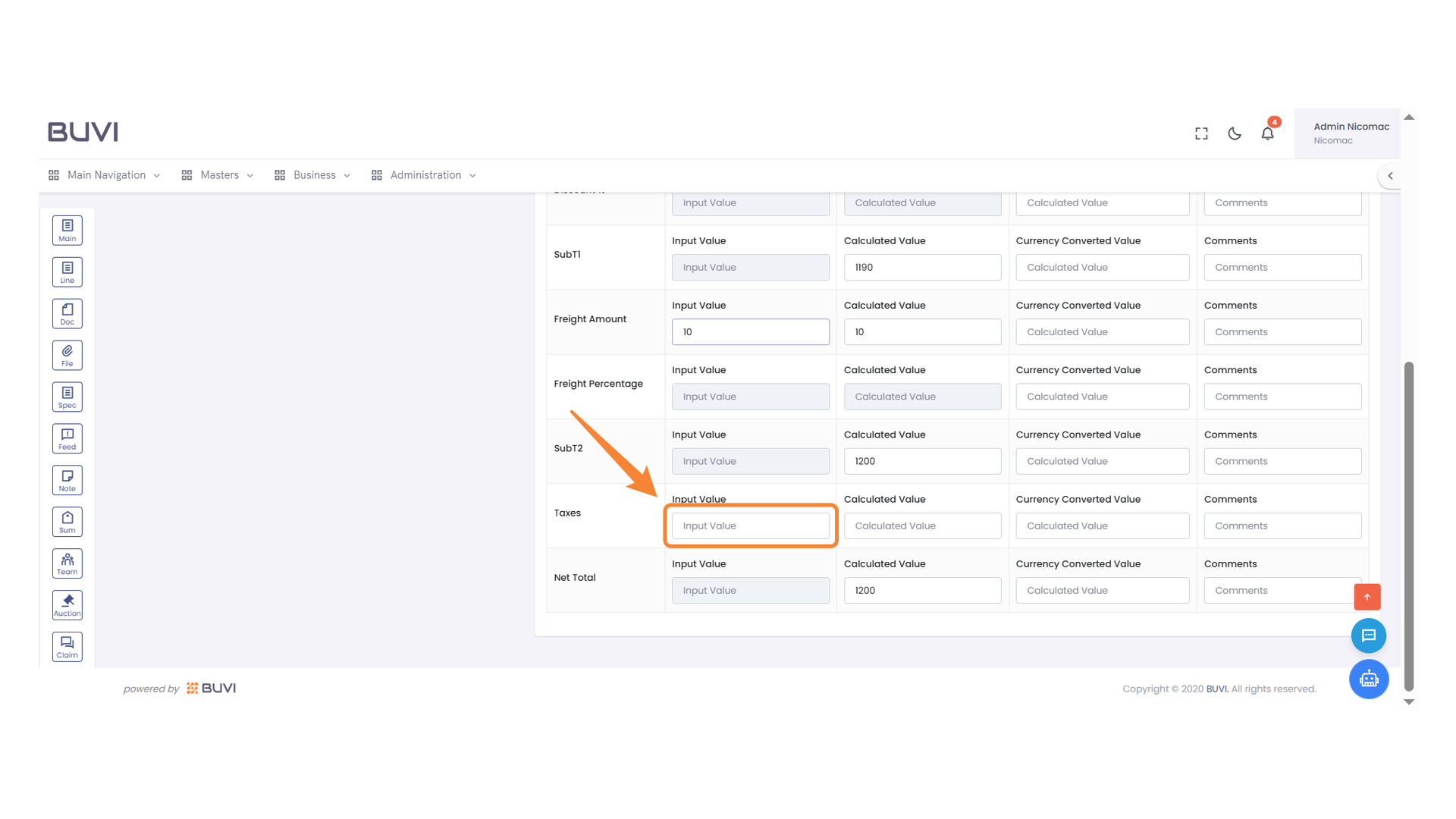 Input Field for Taxes