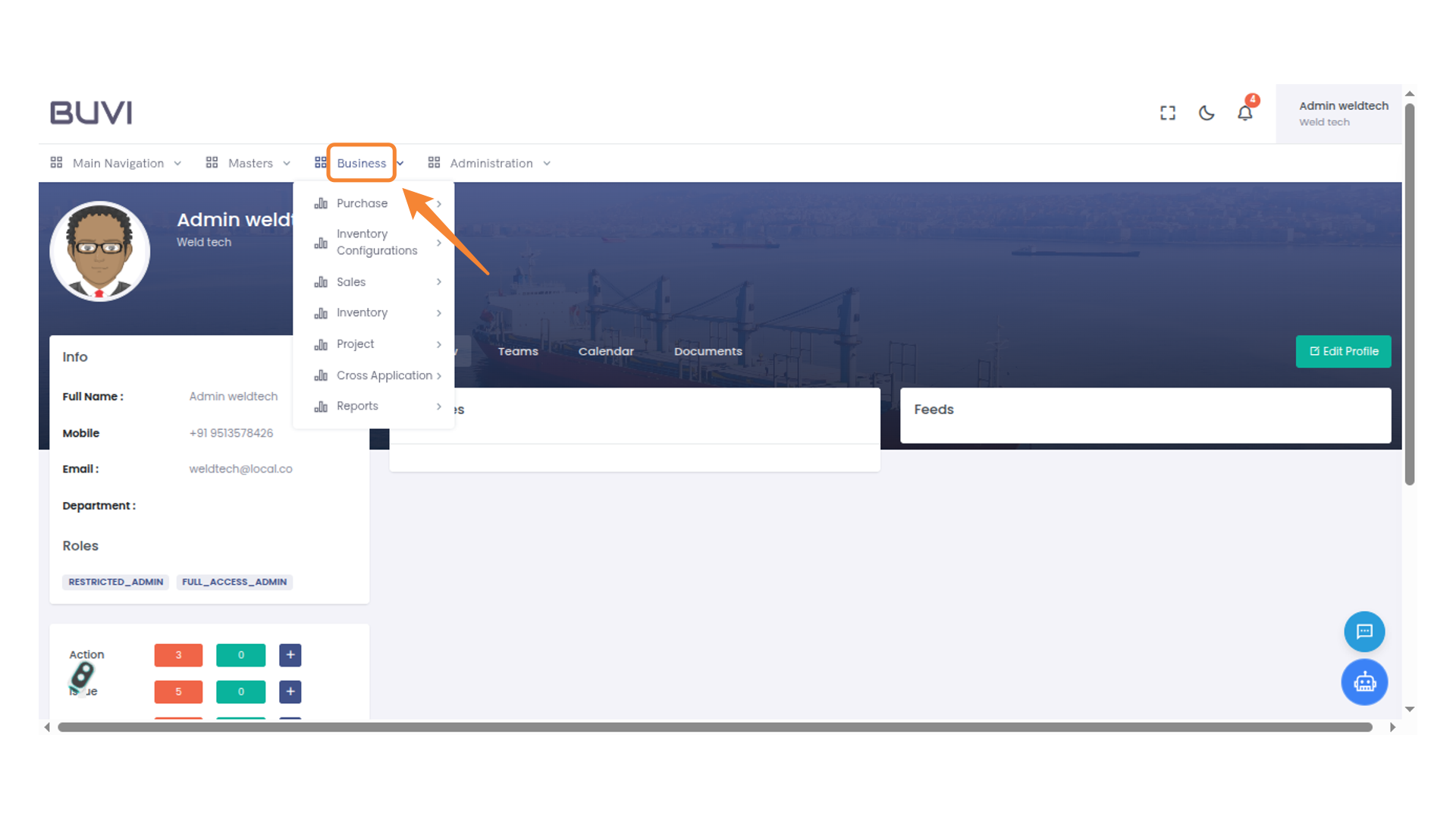 Business Menu Options