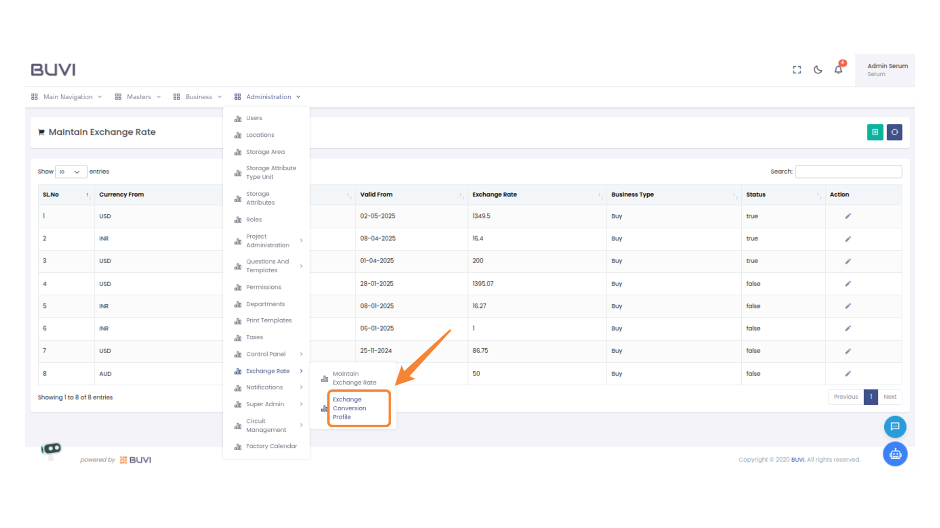 Exchange Conversion Profile Menu