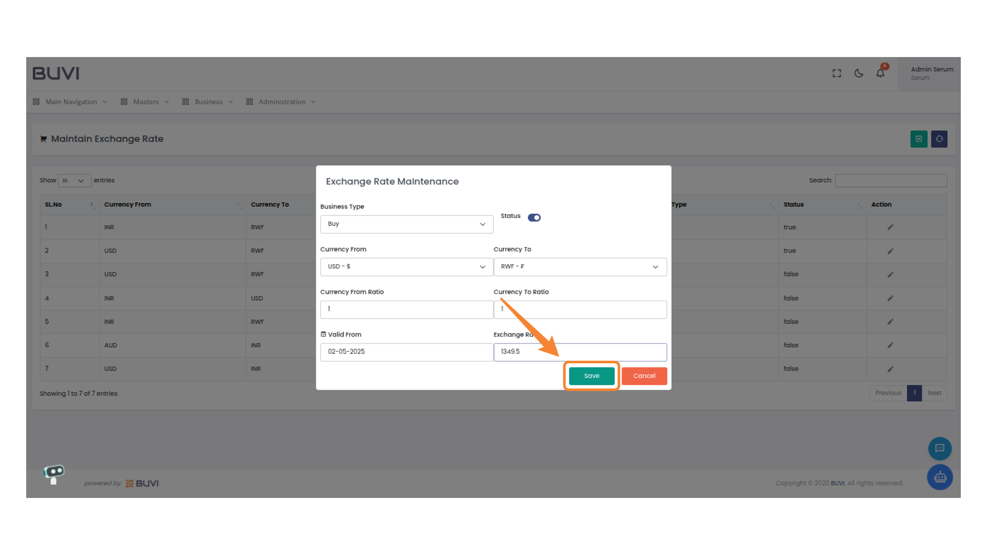 Save Button in Exchange Rate Maintenance