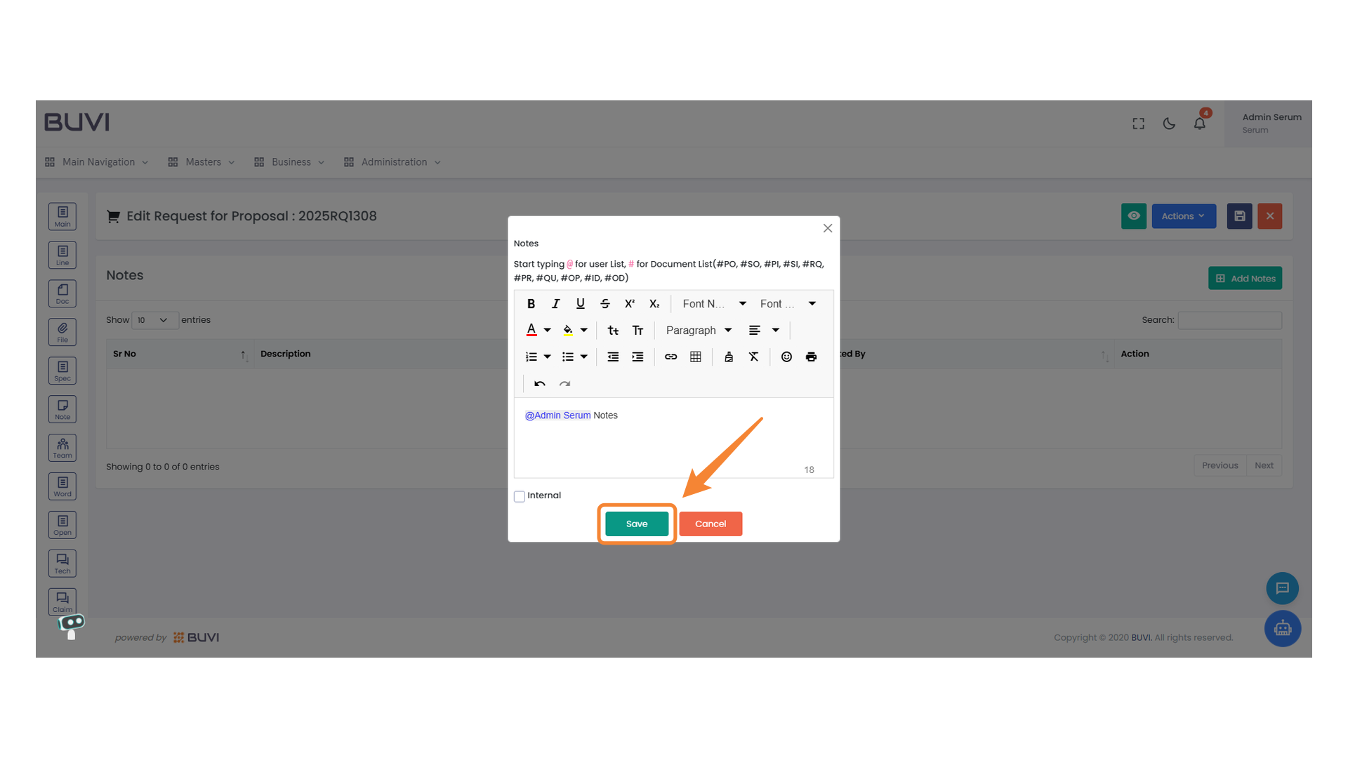 Save Button in Notes Dialog