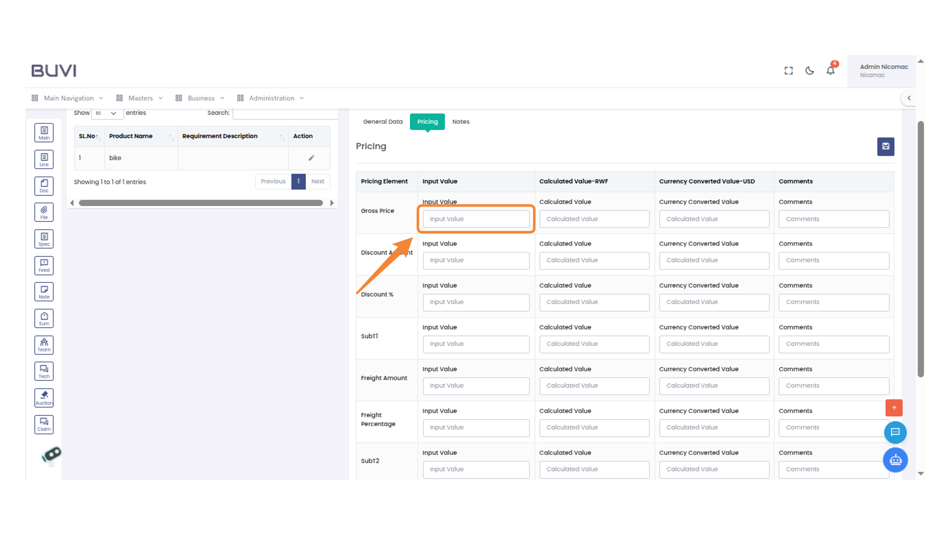 Gross Price Input Field