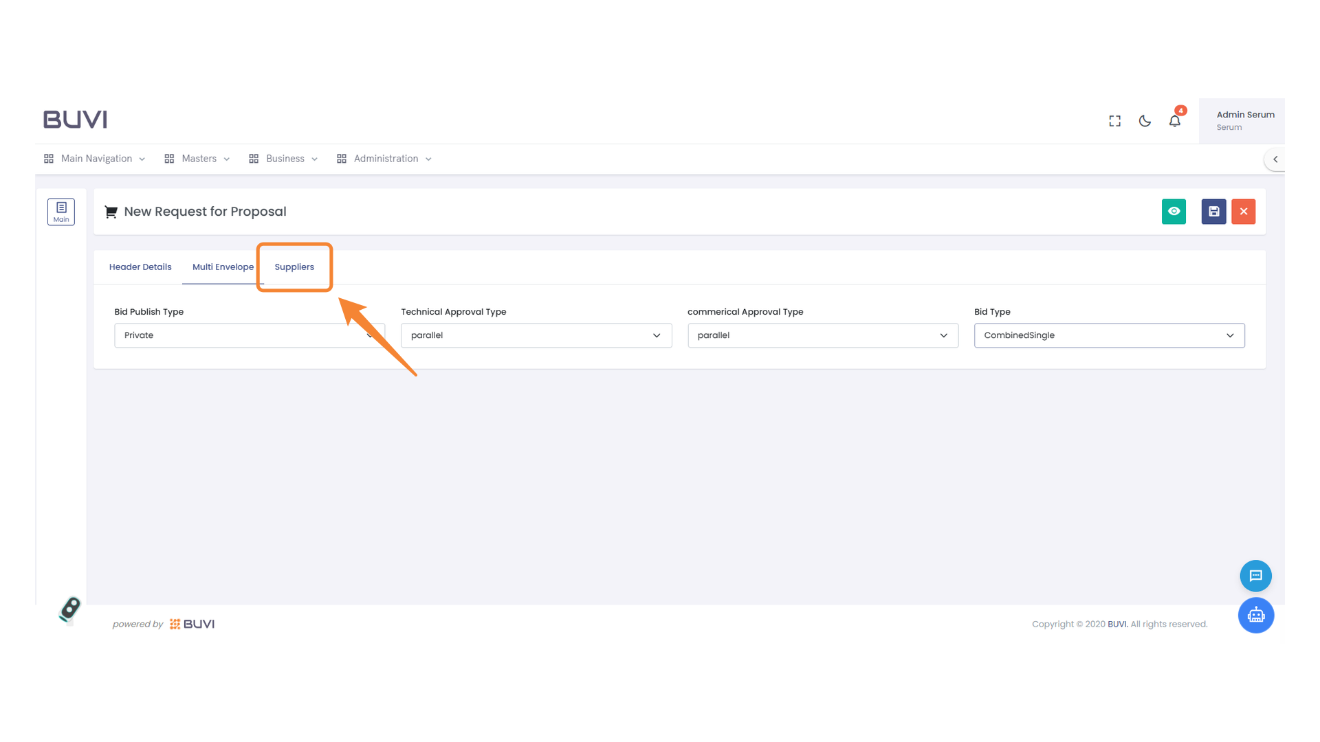 Suppliers Tab Selection