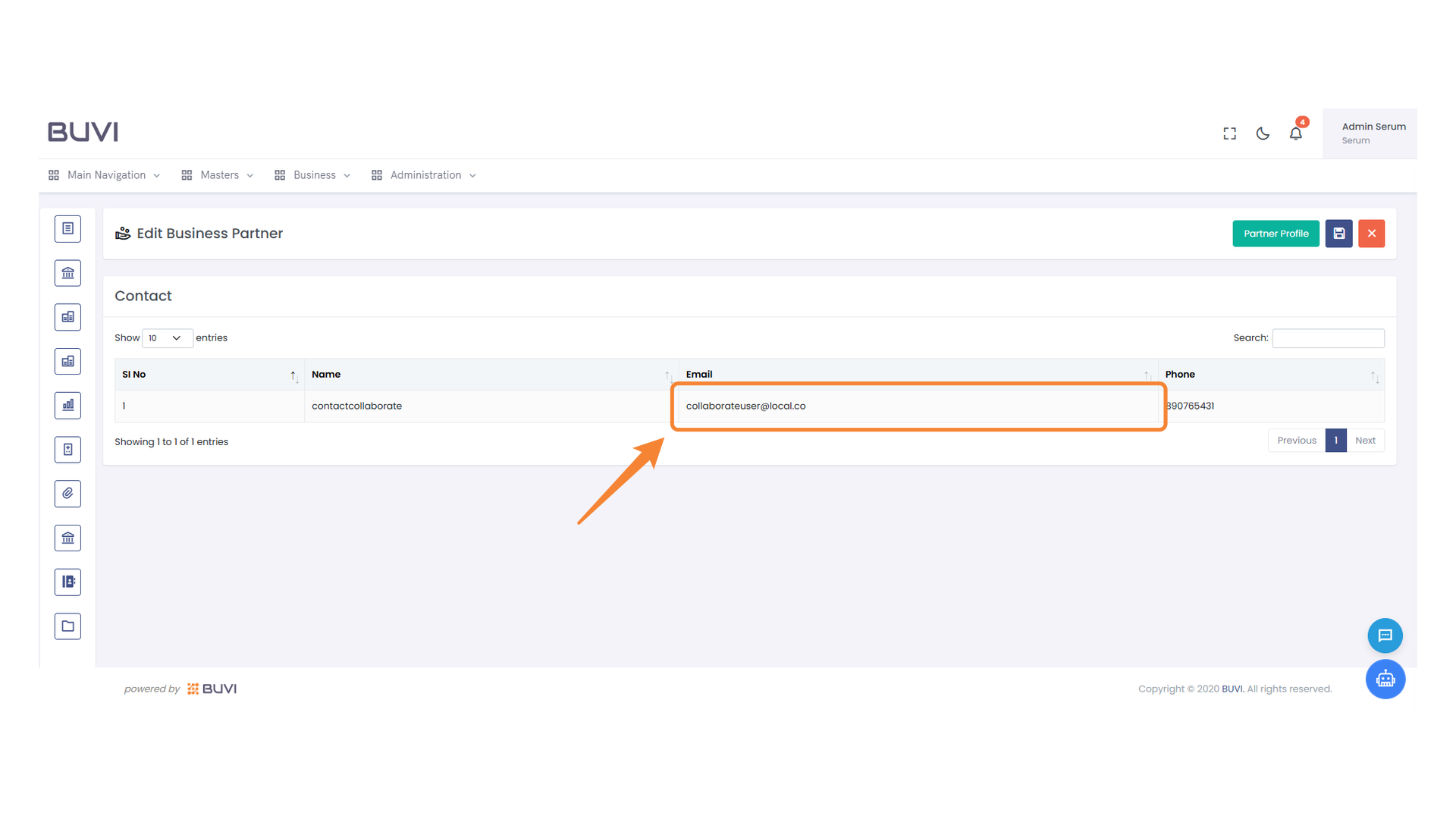 Highlighted Email Address