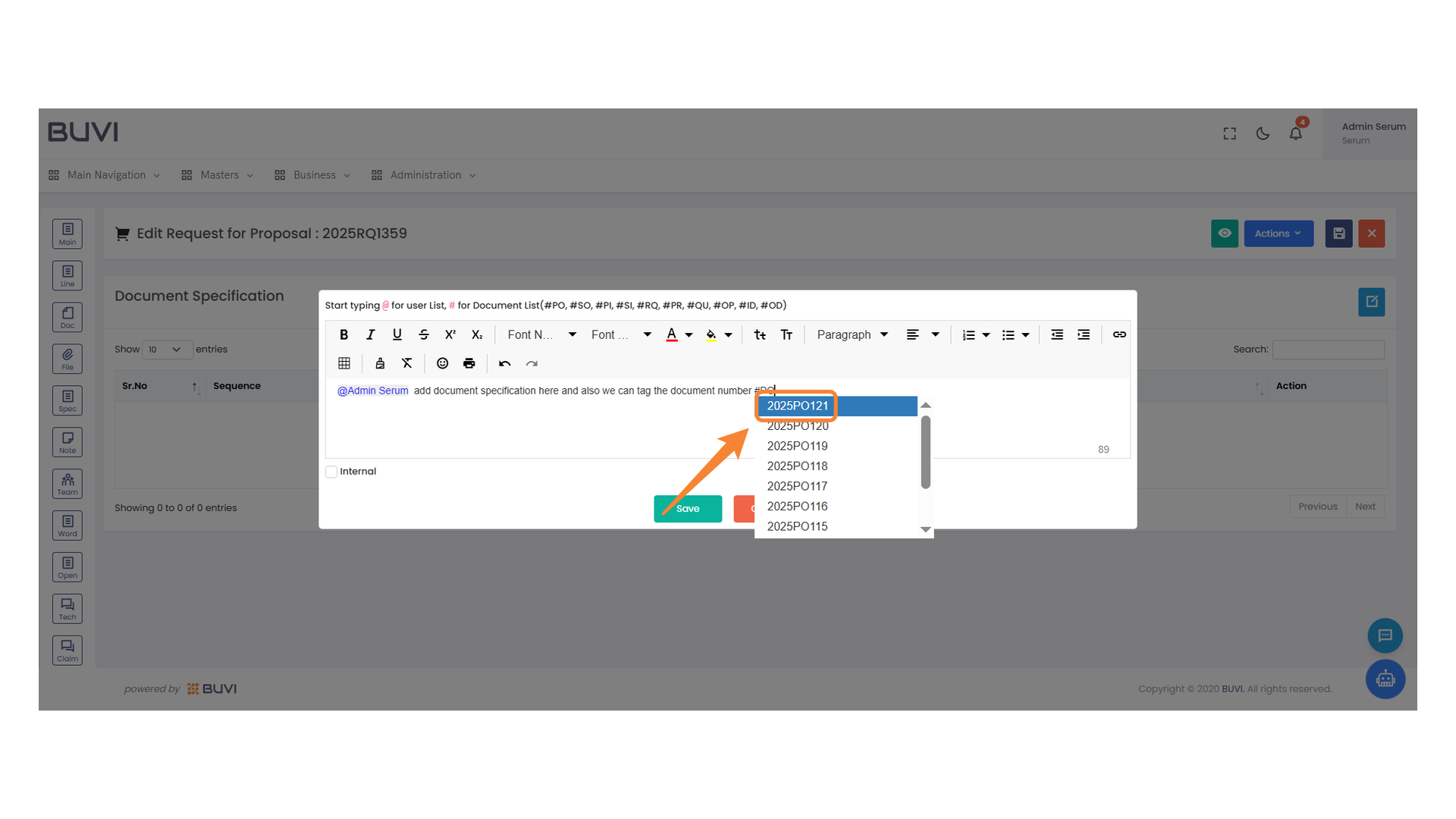 Document Number Selection