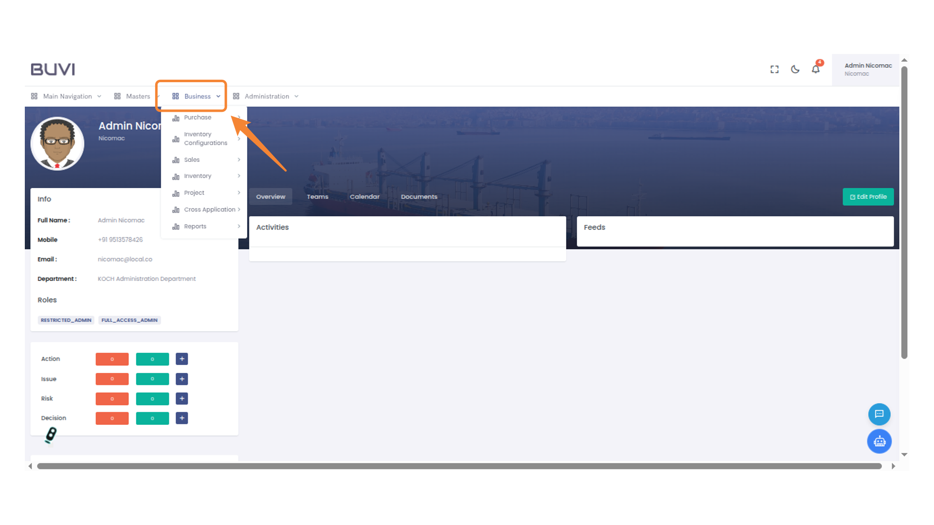 Access Business Menu