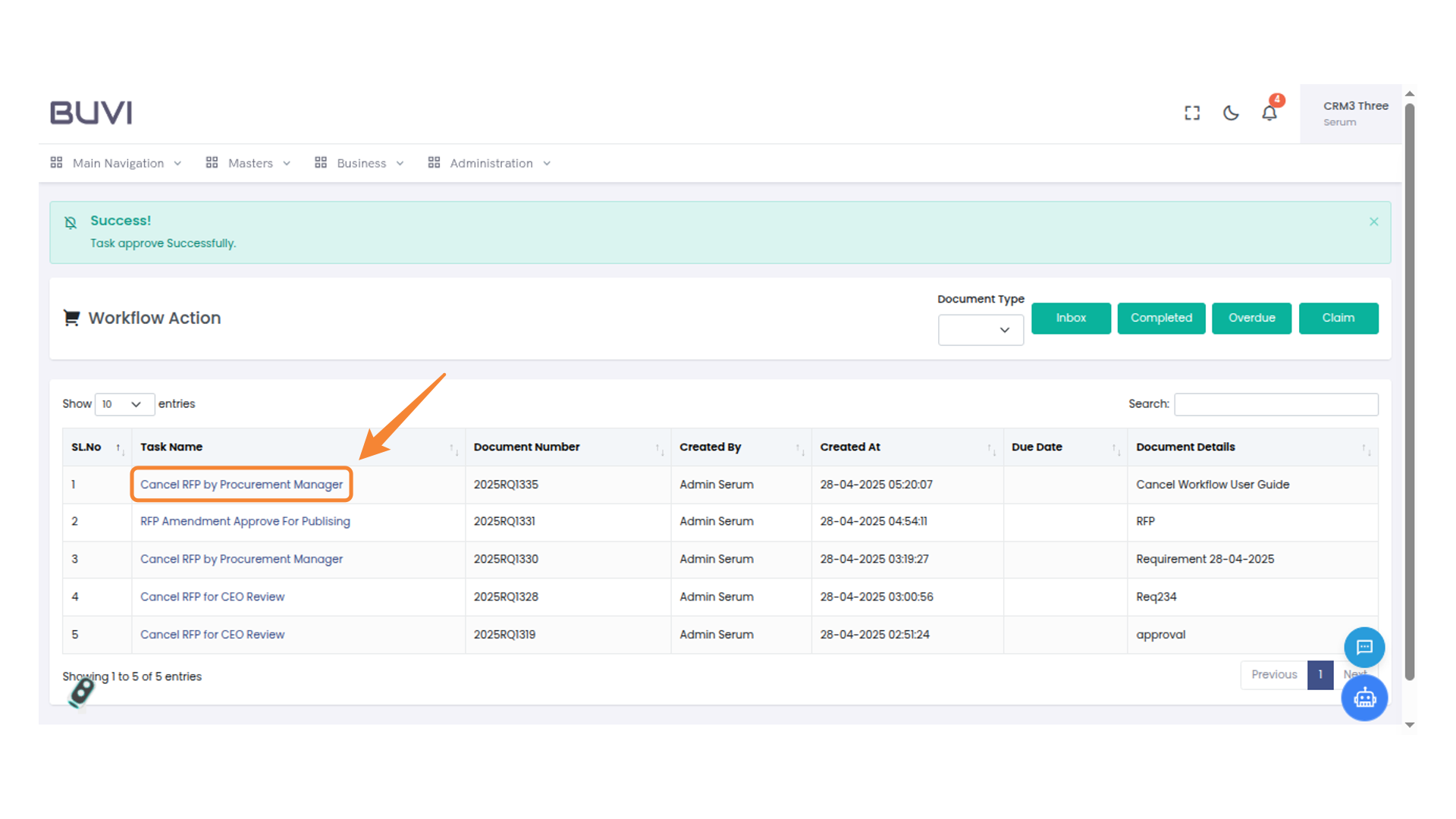 Cancel RFP Task Highlight
