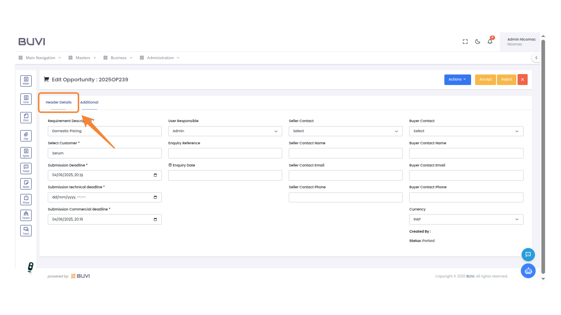 Access Header Details