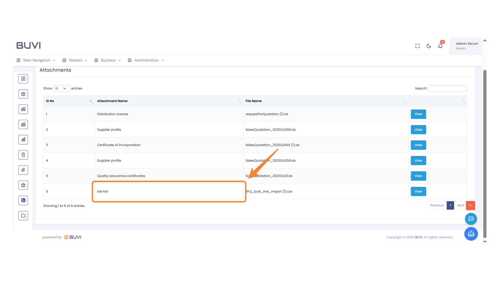 Unlabeled Entry in Attachments List