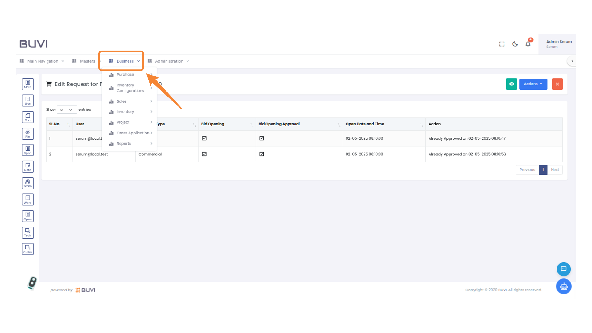 Business Dropdown Menu