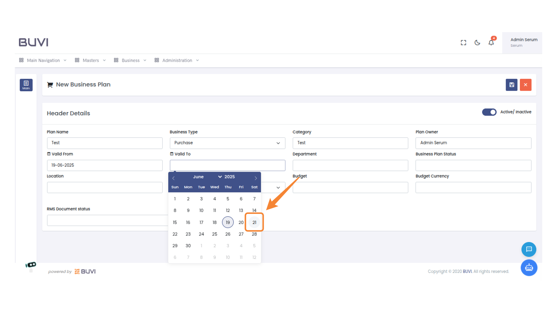 Select Date for Business Plan