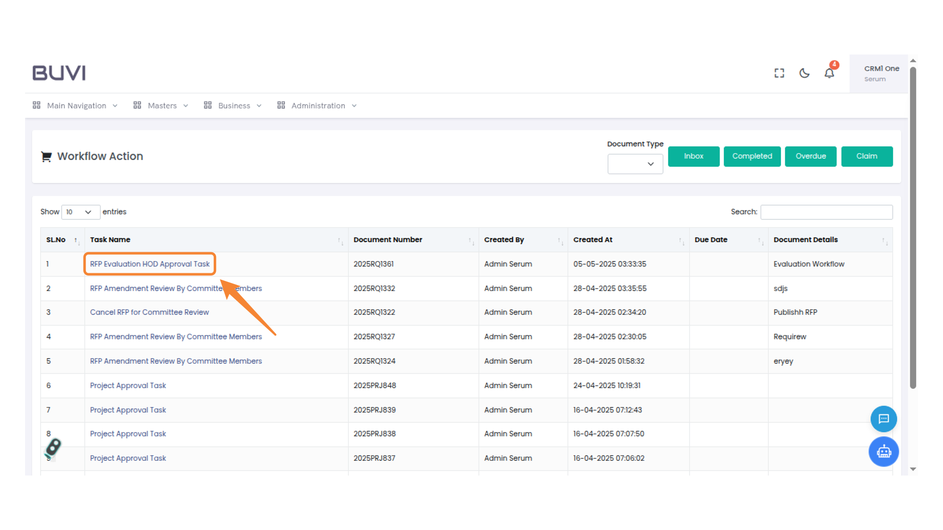 RFP Evaluation HOD Approval Task